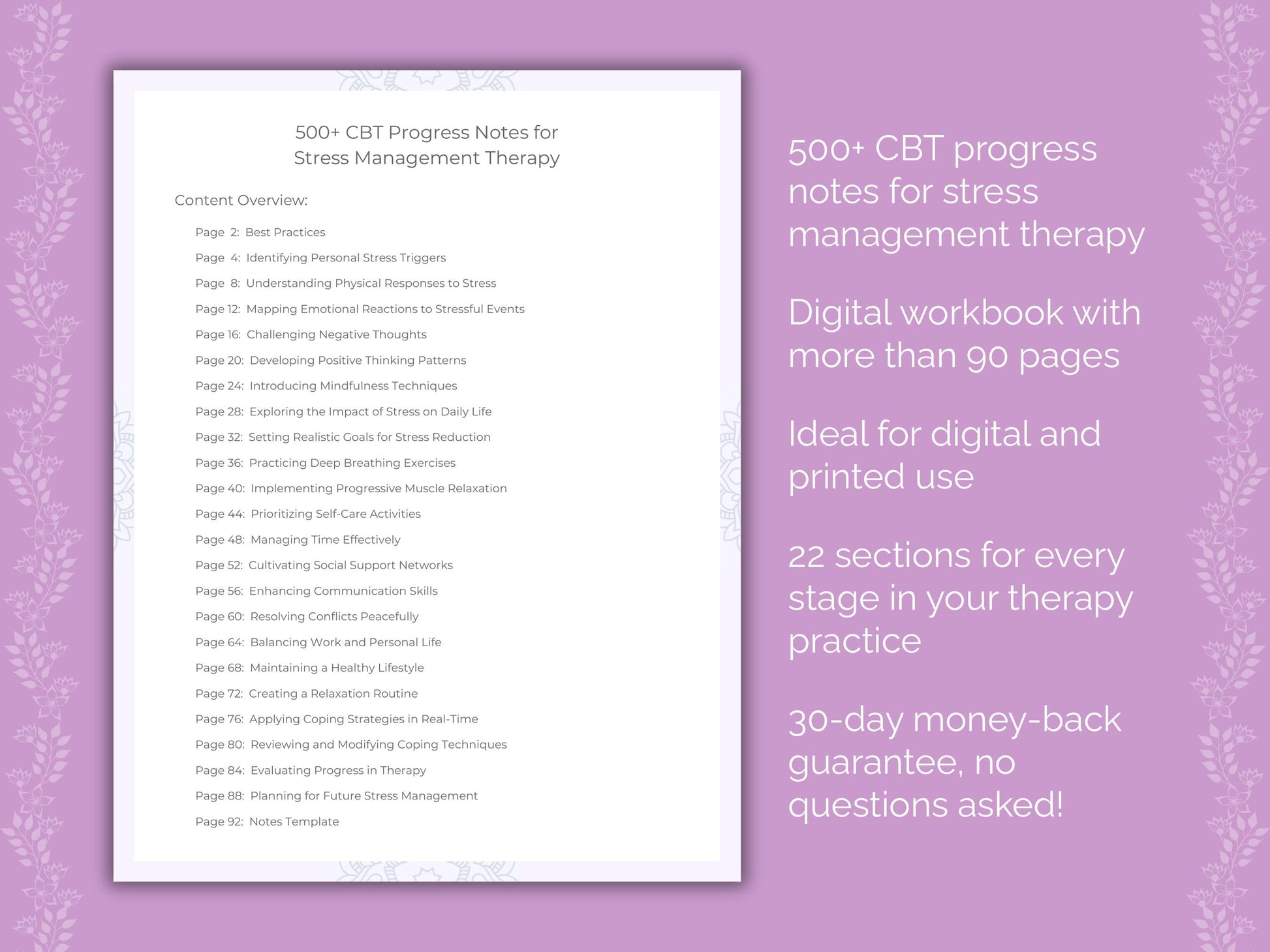 Stress Management Cognitive Behavioral Therapy (CBT) Therapist Worksheets