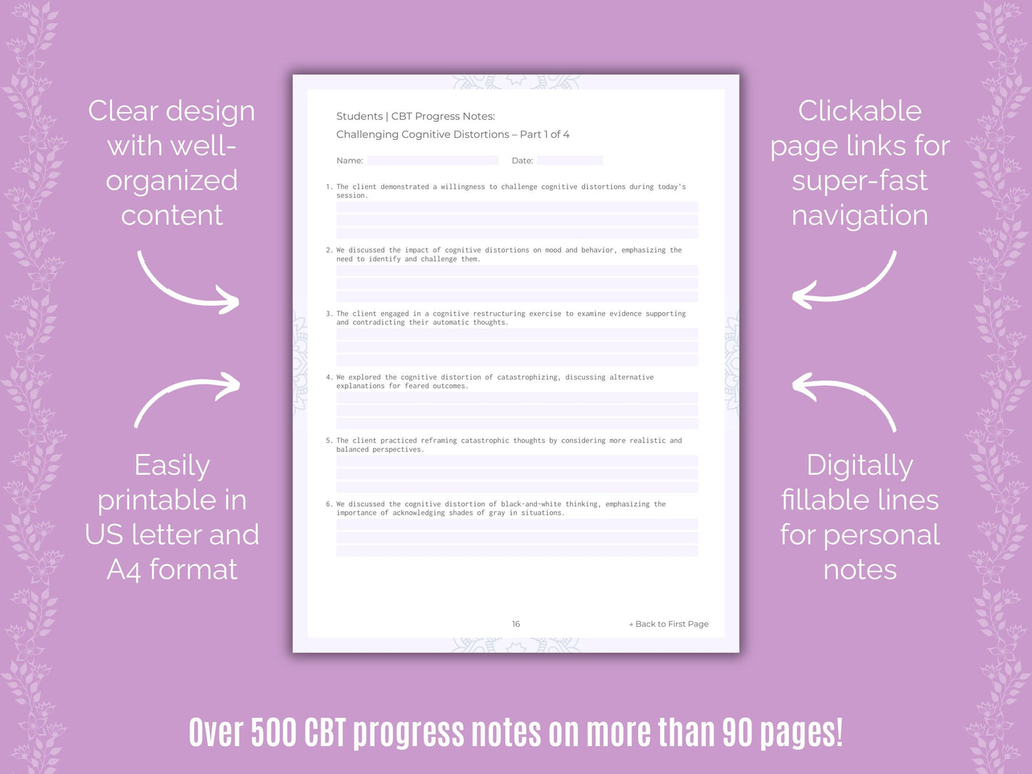 Students Cognitive Behavioral Therapy (CBT) Counseling Templates