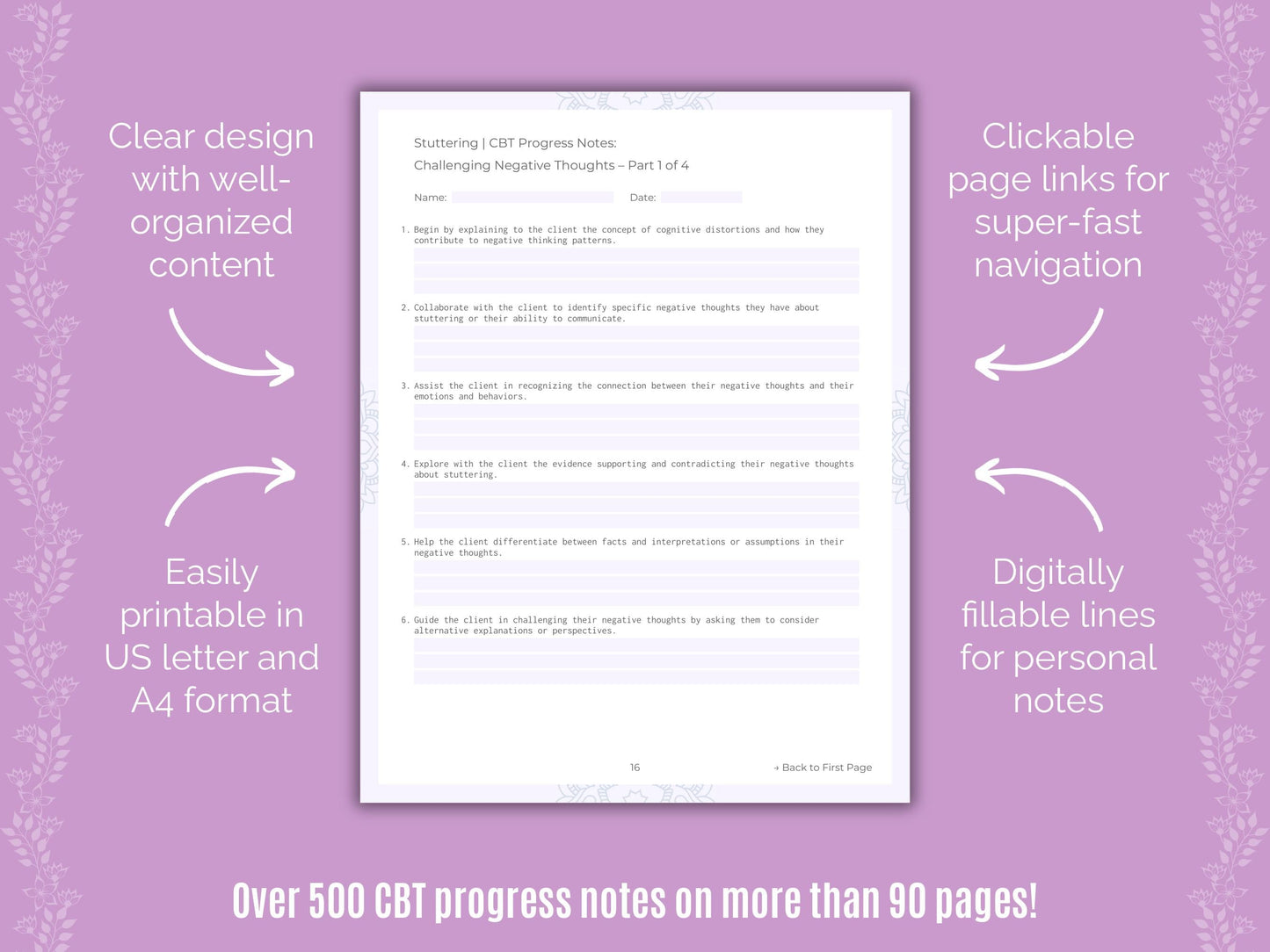 Stuttering Cognitive Behavioral Therapy (CBT) Counseling Templates