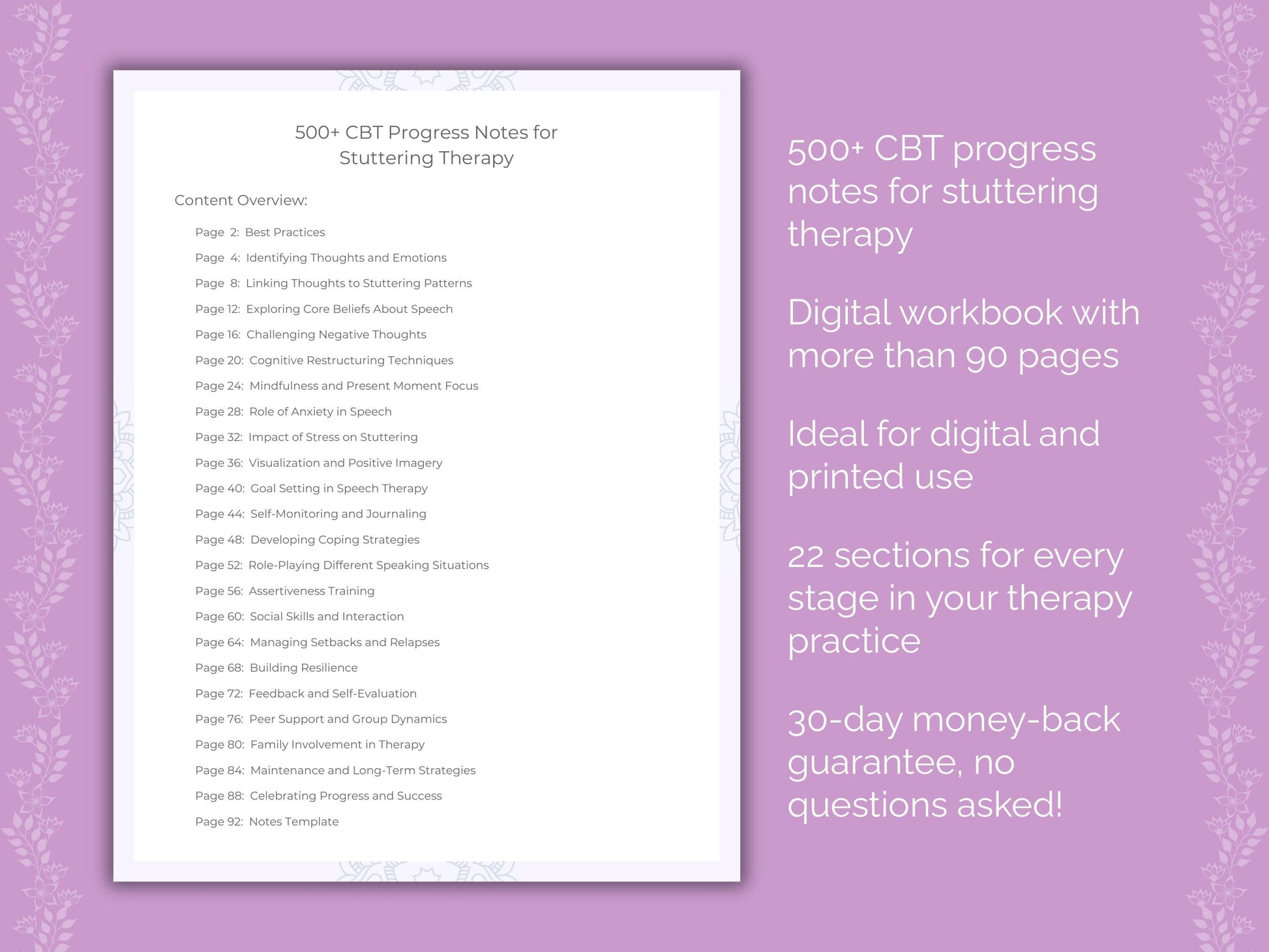 Stuttering Cognitive Behavioral Therapy (CBT) Therapist Worksheets