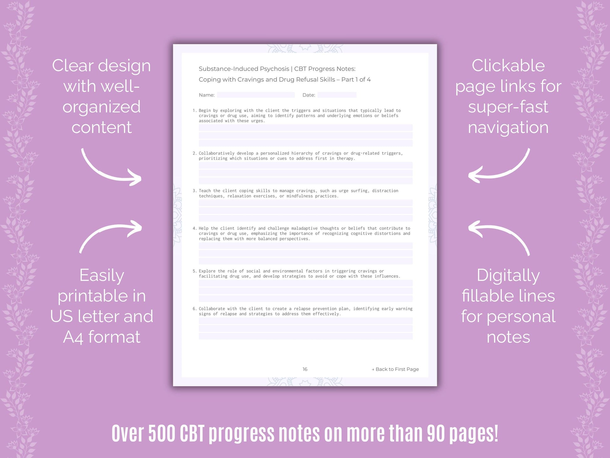 Substance-Induced Psychosis Cognitive Behavioral Therapy (CBT) Counseling Templates