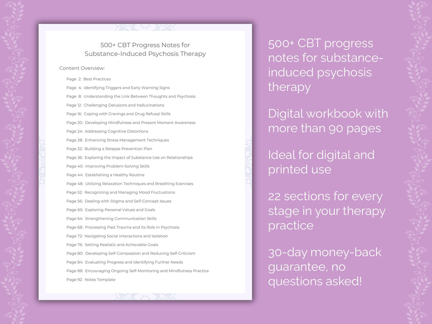 Substance-Induced Psychosis Cognitive Behavioral Therapy (CBT) Therapist Worksheets