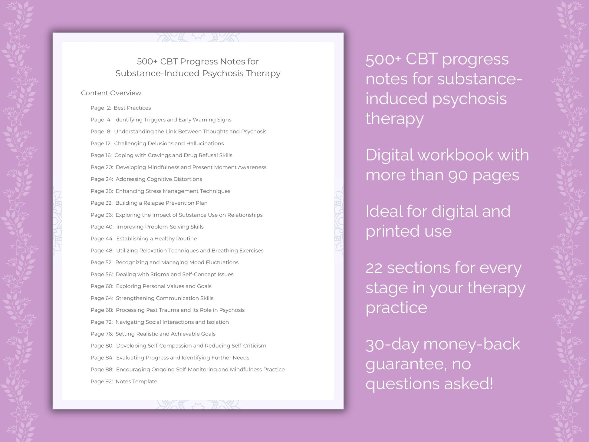 Substance-Induced Psychosis Cognitive Behavioral Therapy (CBT) Therapist Worksheets