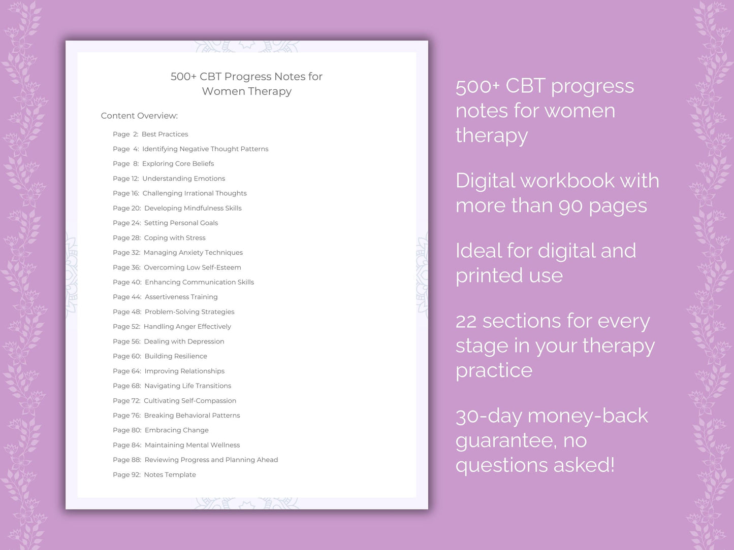 Women Cognitive Behavioral Therapy (CBT) Therapist Worksheets