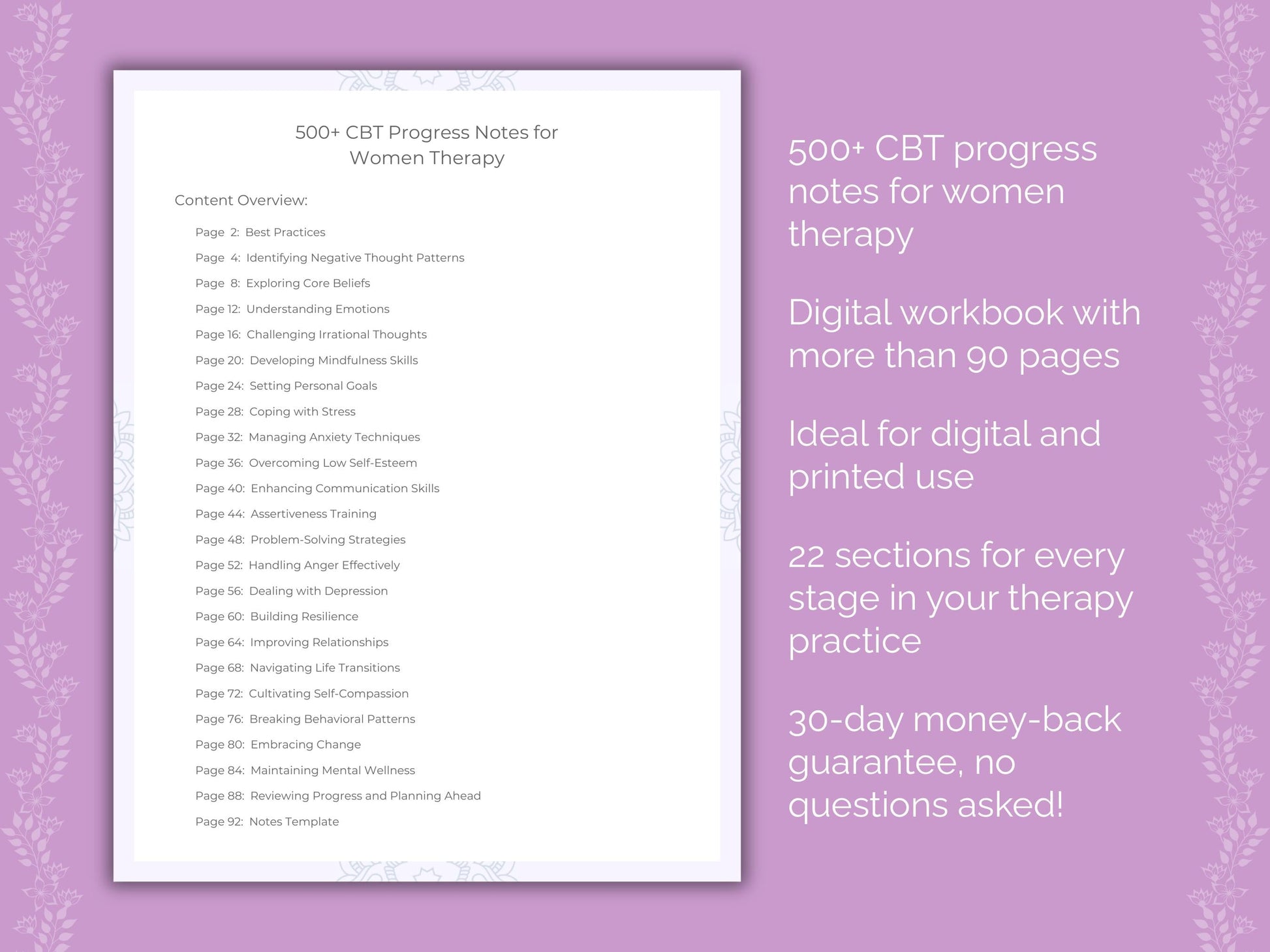 Women Cognitive Behavioral Therapy (CBT) Therapist Worksheets