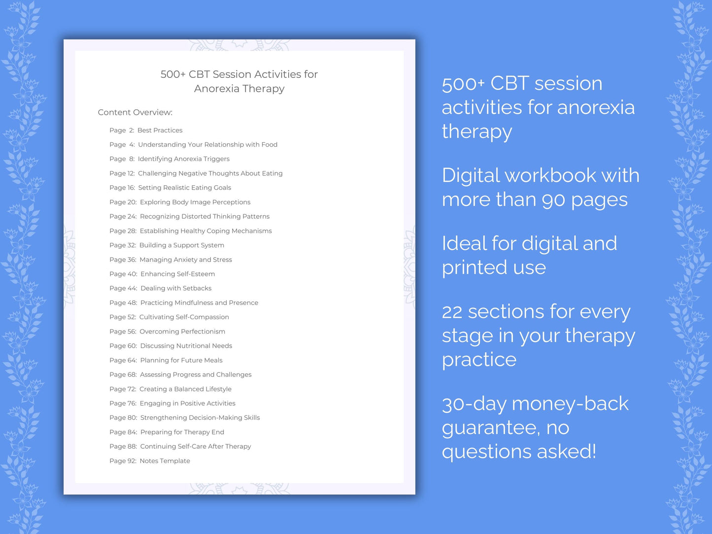 Anorexia Cognitive Behavioral Therapy (CBT) Therapist Worksheets