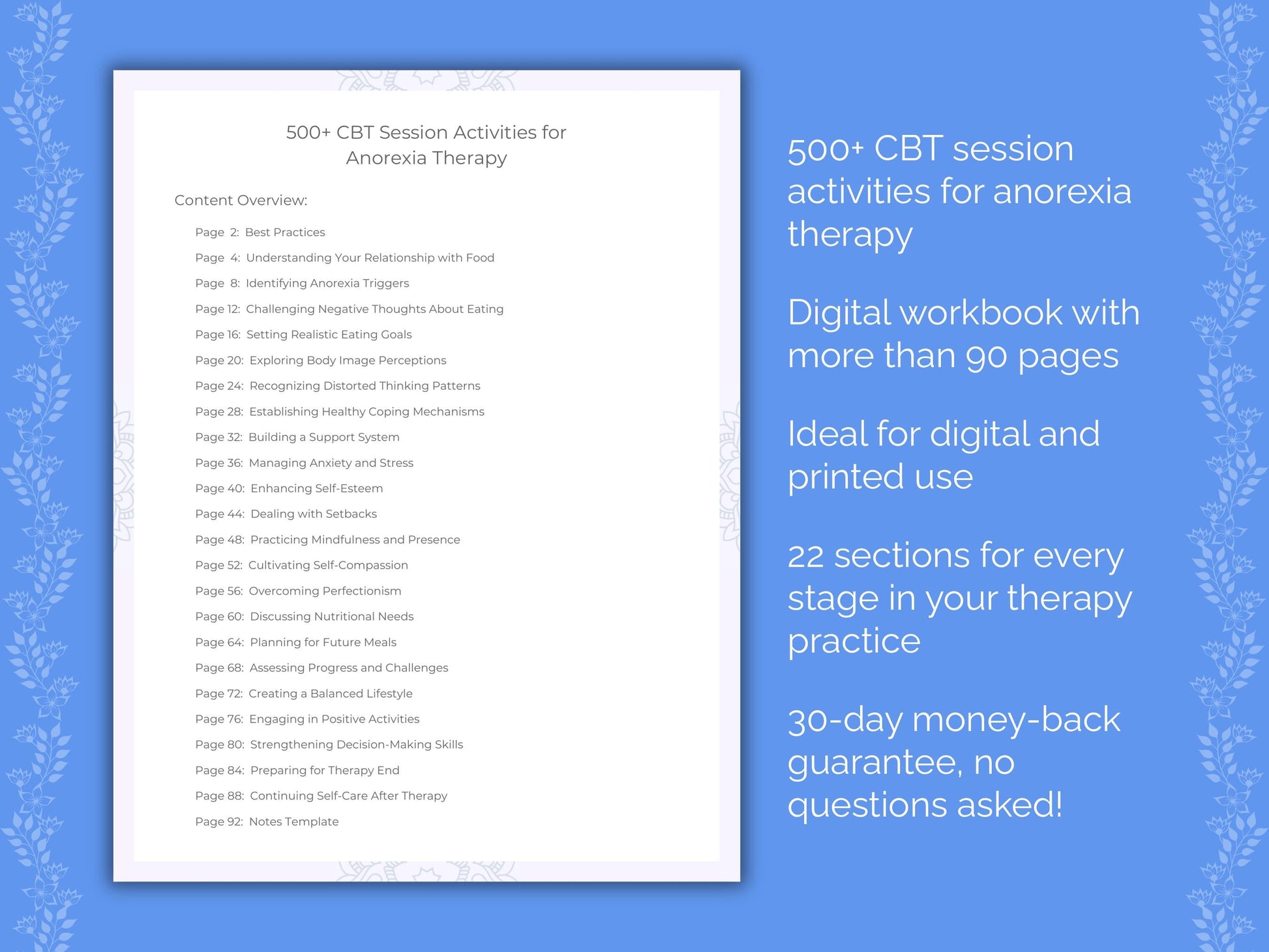 Anorexia Cognitive Behavioral Therapy (CBT) Therapist Worksheets