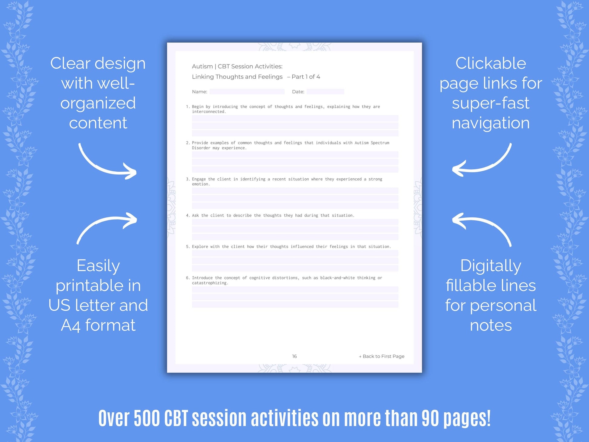 Autism Spectrum Disorder Cognitive Behavioral Therapy (CBT) Counseling Templates