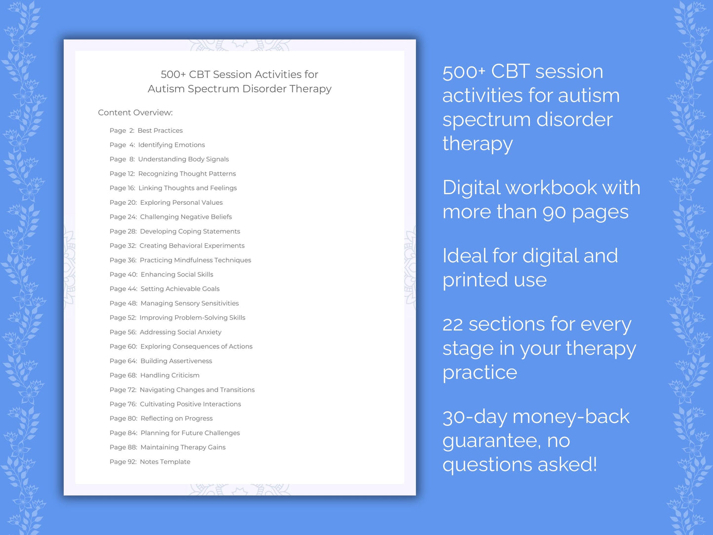 Autism Spectrum Disorder Cognitive Behavioral Therapy (CBT) Therapist Worksheets