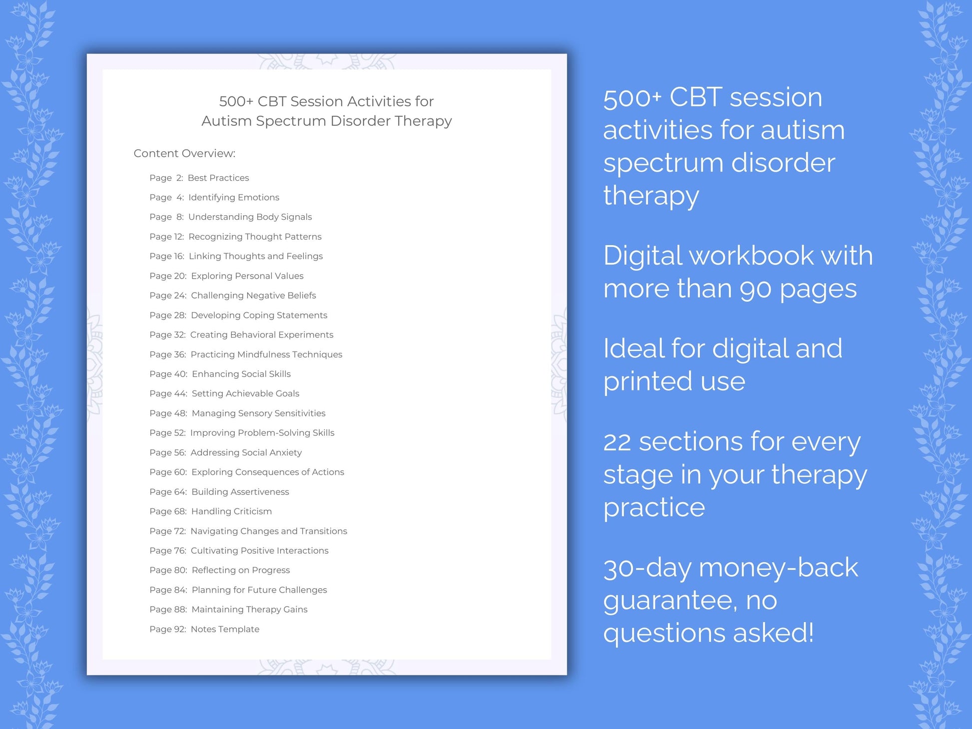 Autism Spectrum Disorder Cognitive Behavioral Therapy (CBT) Therapist Worksheets