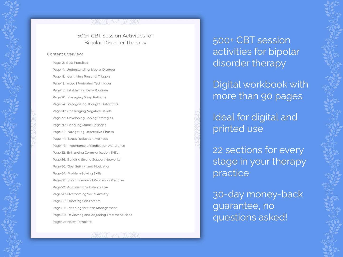 Bipolar Disorder Cognitive Behavioral Therapy (CBT) Therapist Worksheets