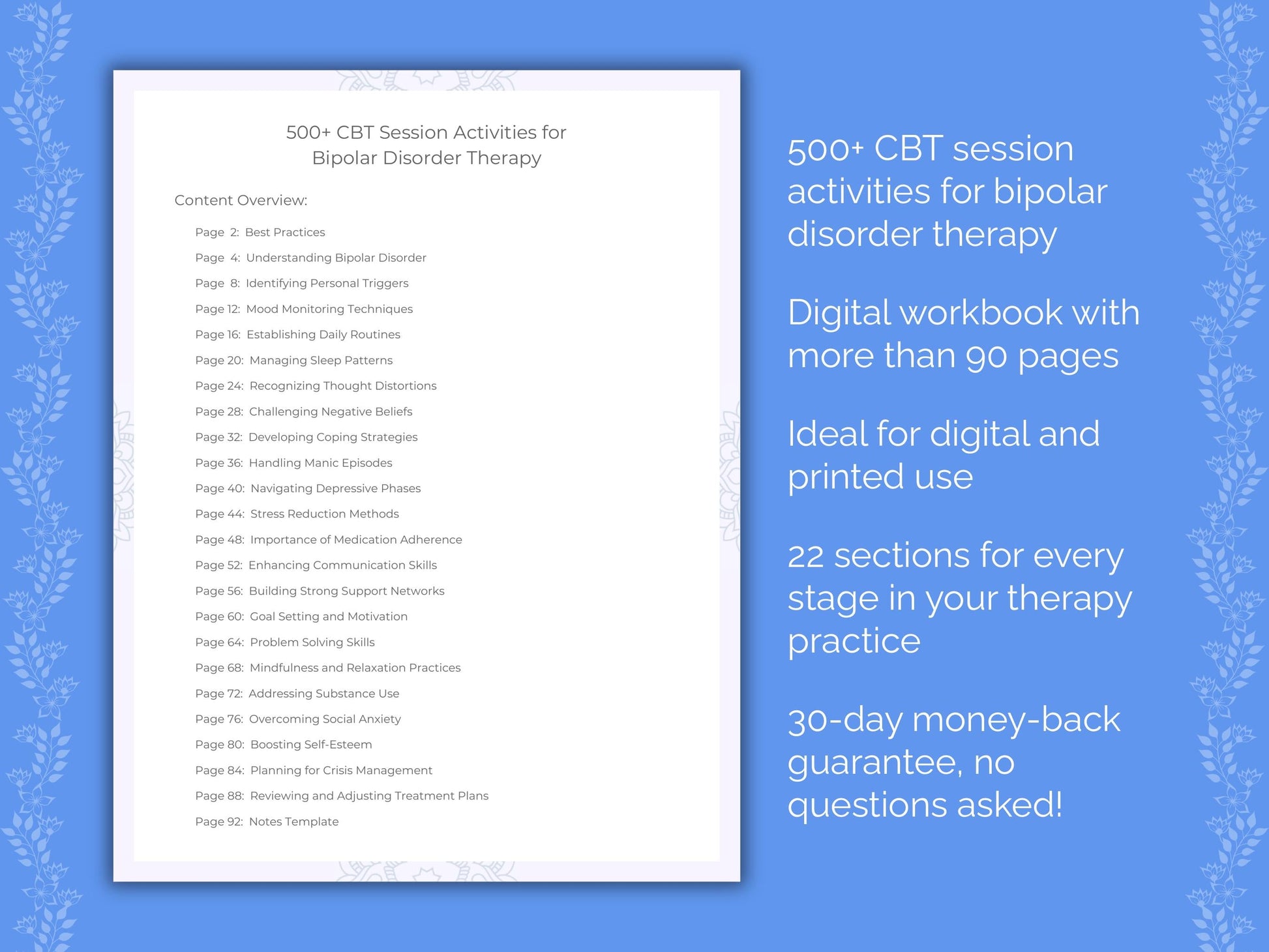 Bipolar Disorder Cognitive Behavioral Therapy (CBT) Therapist Worksheets