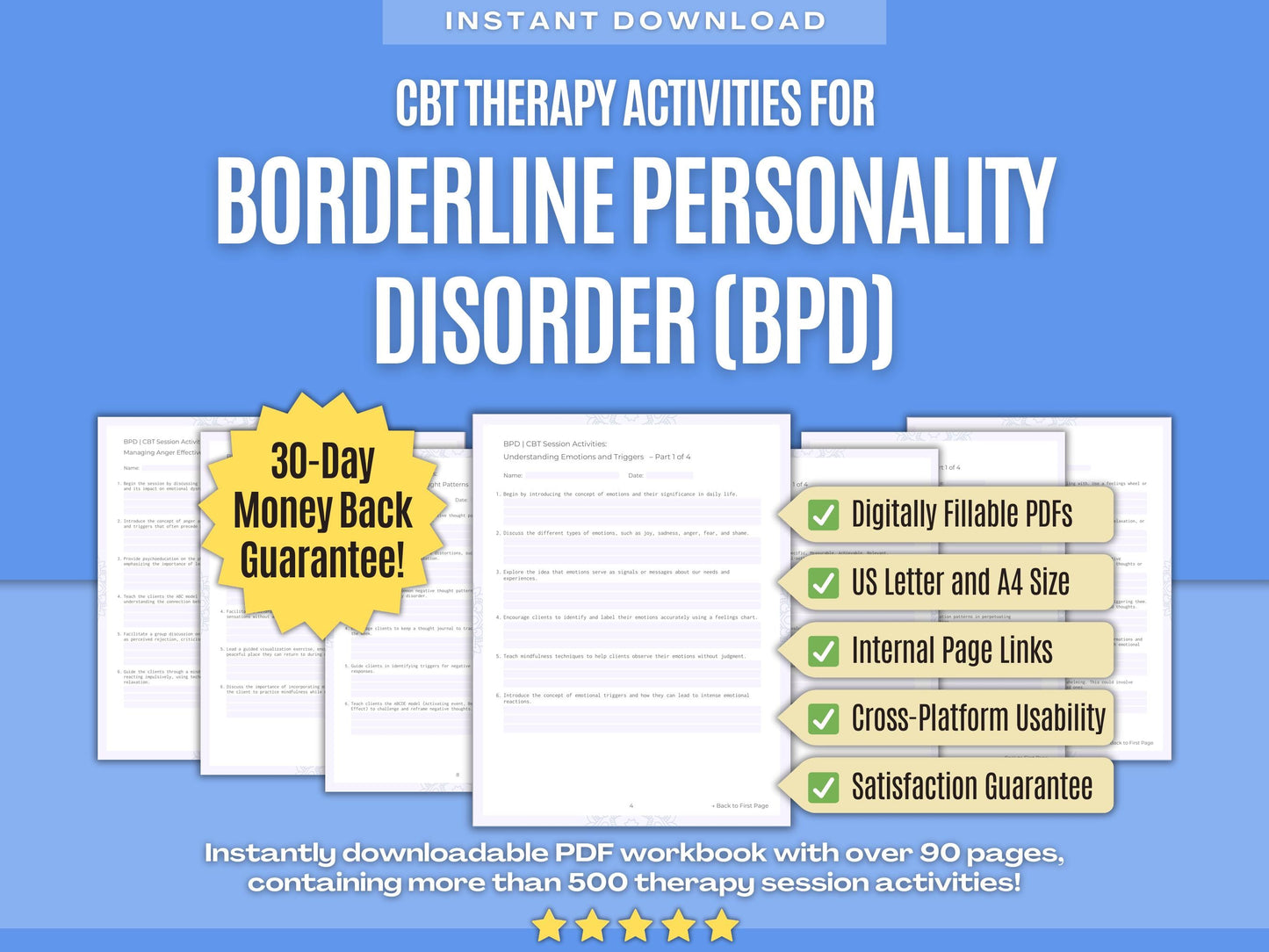 Borderline Personality Disorder (BPD) Cognitive Behavioral Therapy (CBT) Psychology Workbooks