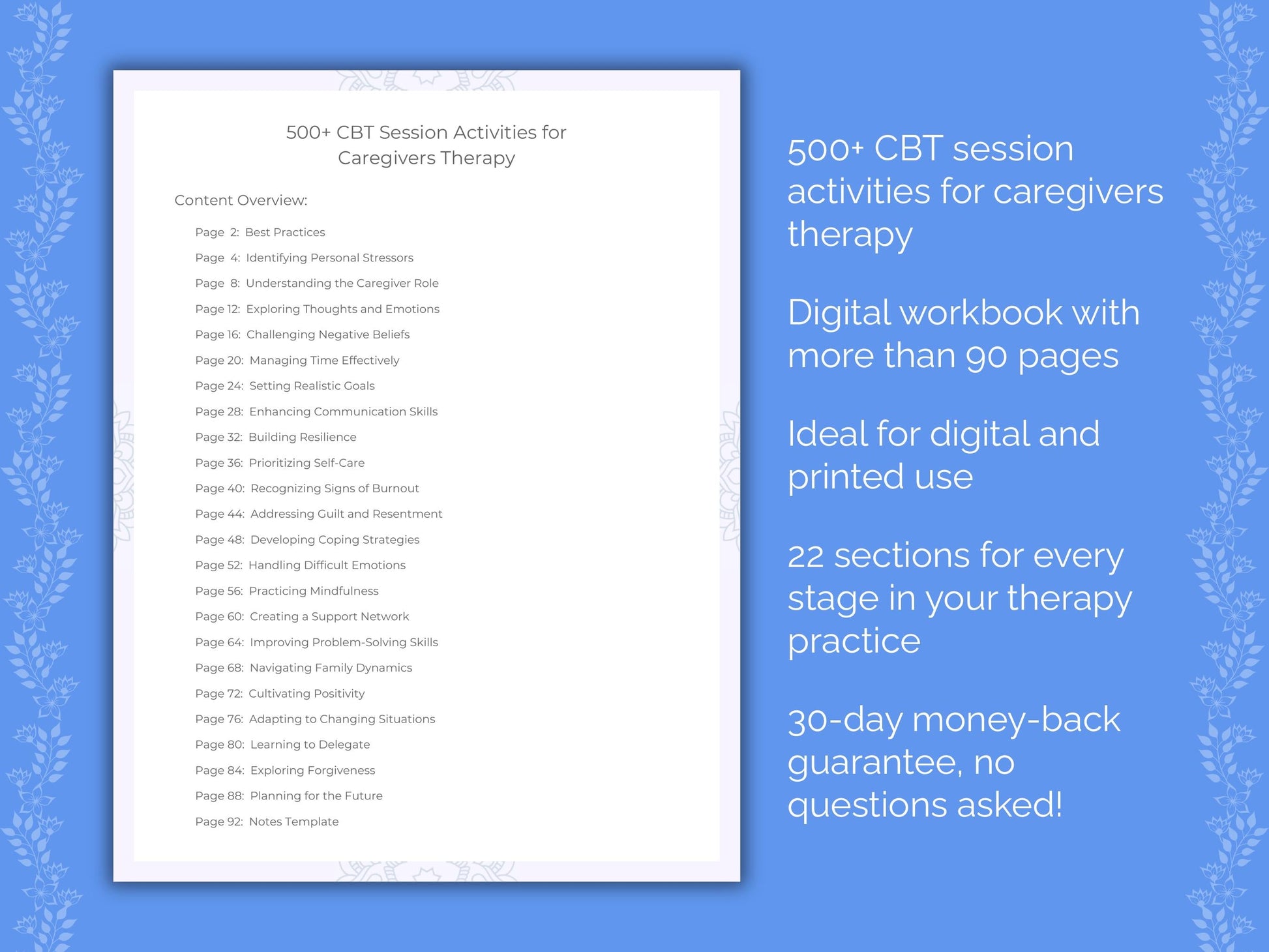Caregivers Cognitive Behavioral Therapy (CBT) Therapist Worksheets