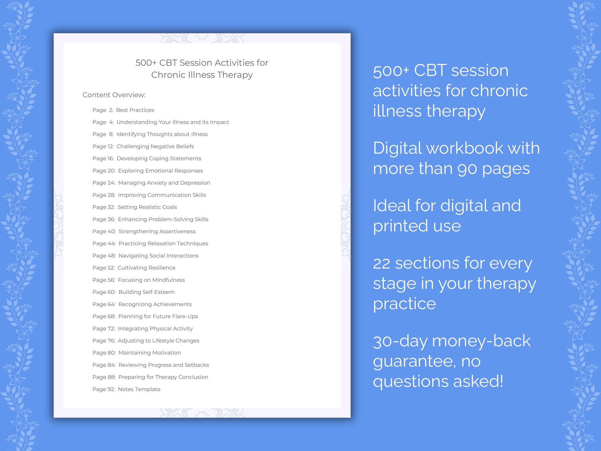 Chronic Illness Cognitive Behavioral Therapy (CBT) Therapist Worksheets