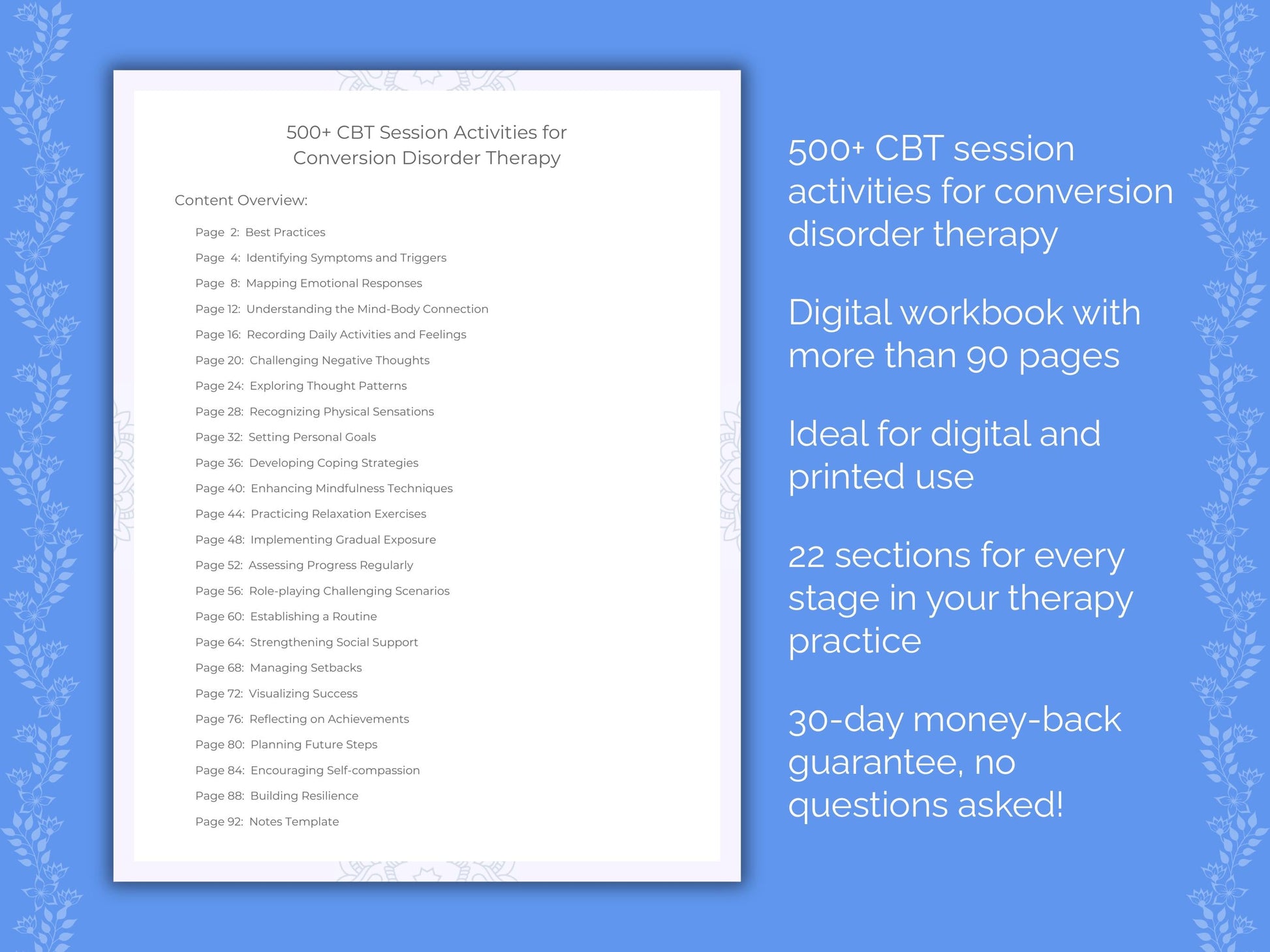 Conversion Disorder Cognitive Behavioral Therapy (CBT) Therapist Worksheets