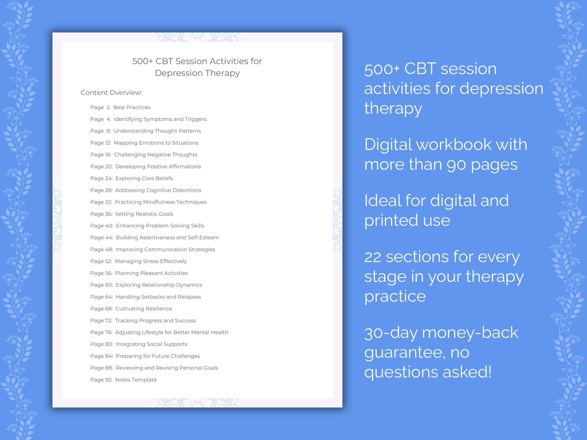 Depression Cognitive Behavioral Therapy (CBT) Therapist Worksheets