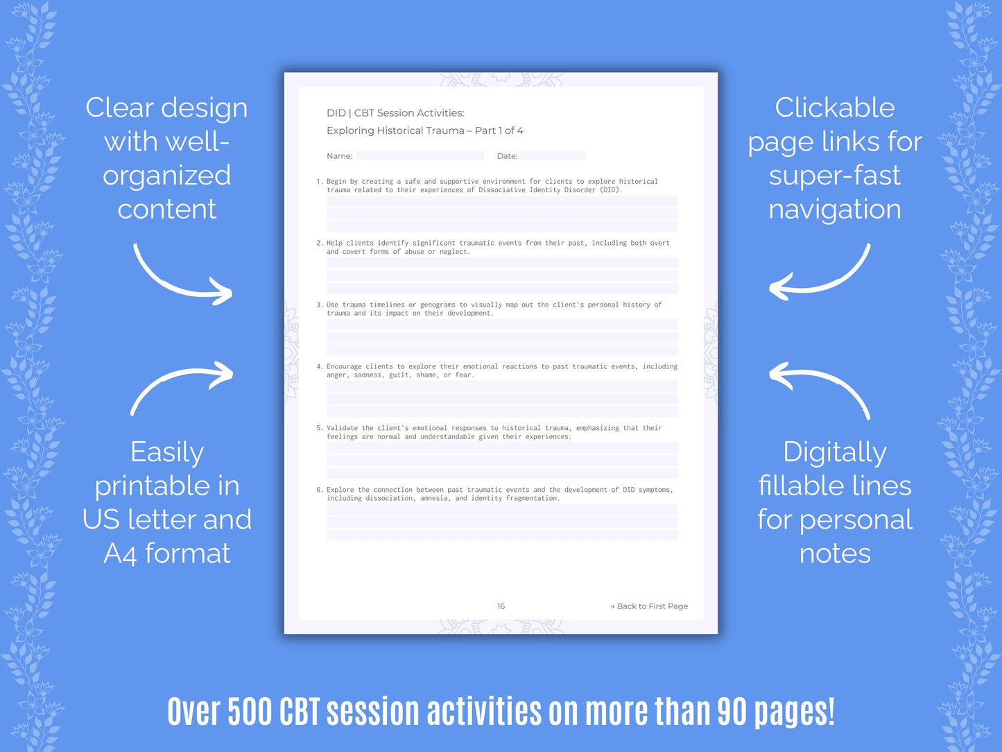 Dissociative Identity Disorder (DID) Cognitive Behavioral Therapy (CBT) Counseling Templates
