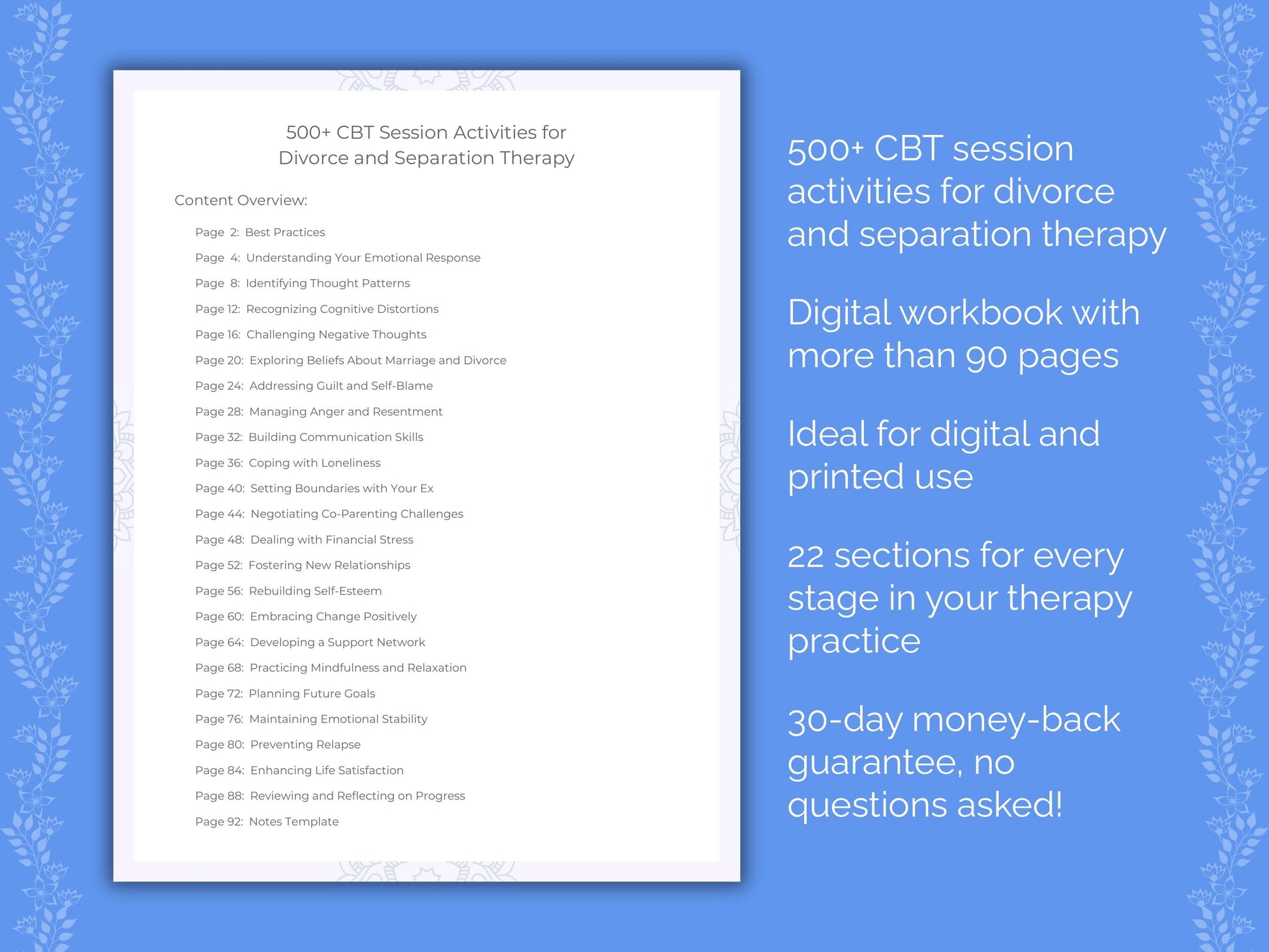 Divorce and Separation Cognitive Behavioral Therapy (CBT) Therapist Worksheets