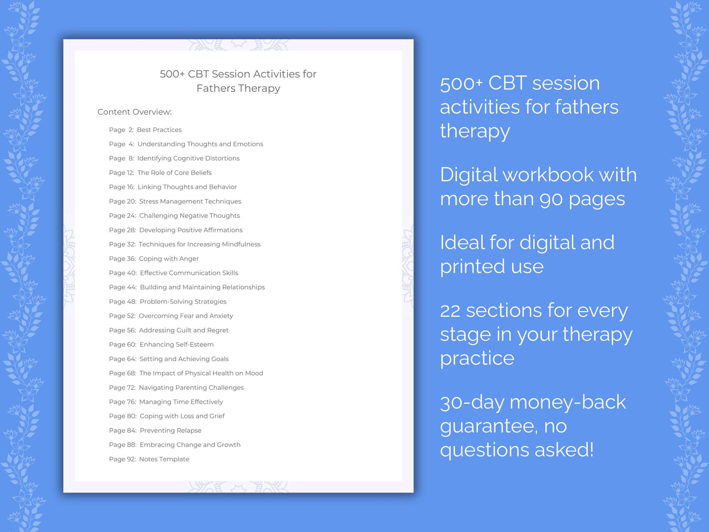 Fathers Cognitive Behavioral Therapy (CBT) Therapist Worksheets
