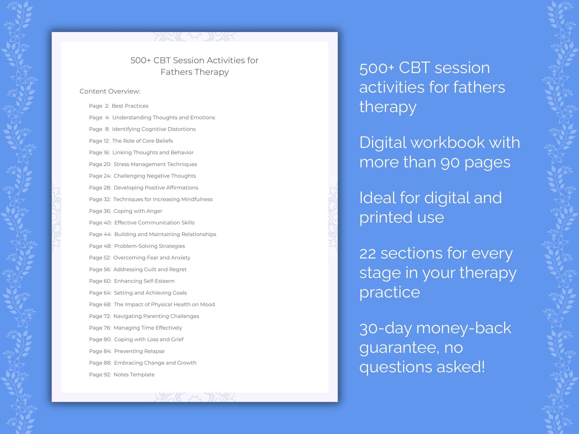 Fathers Cognitive Behavioral Therapy (CBT) Therapist Worksheets