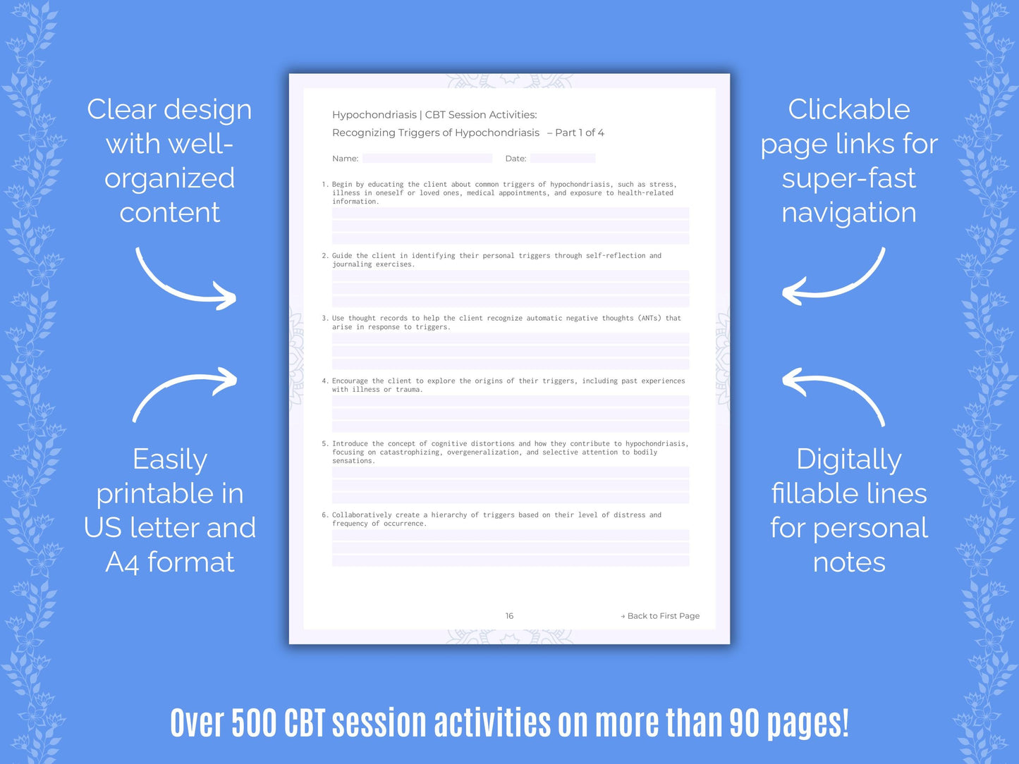 Hypochondriasis Cognitive Behavioral Therapy (CBT) Counseling Templates