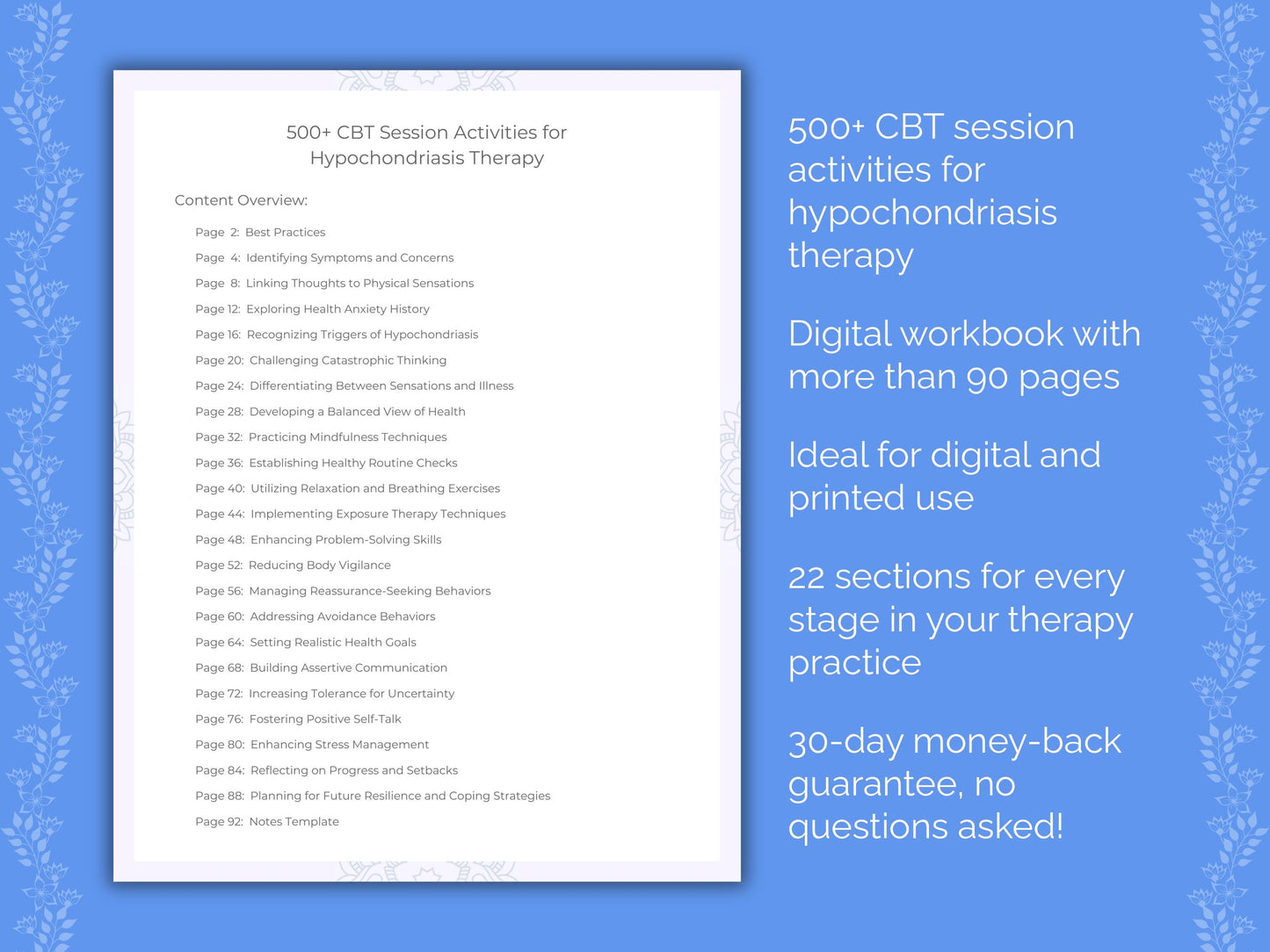 Hypochondriasis Cognitive Behavioral Therapy (CBT) Therapist Worksheets