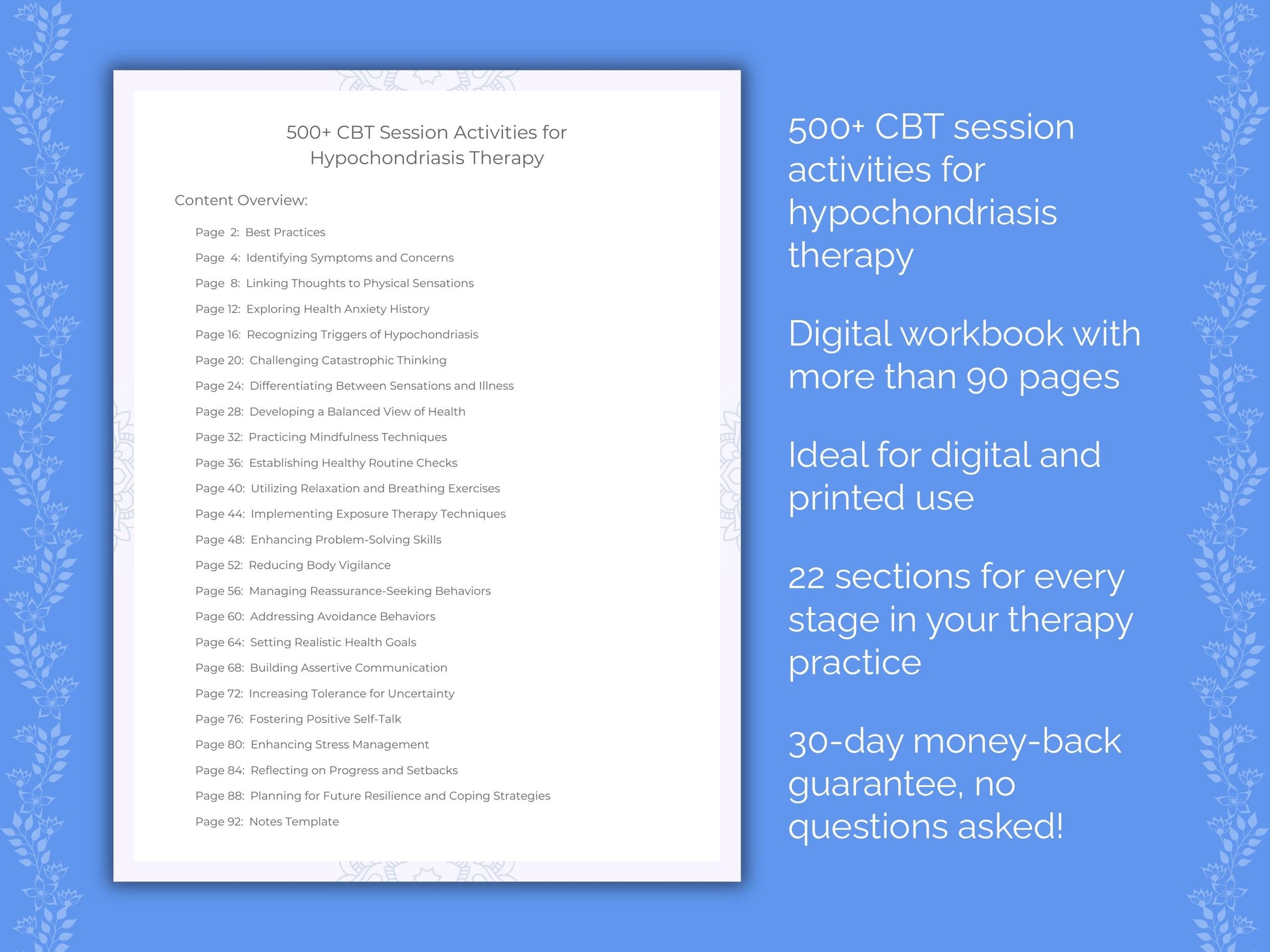 Hypochondriasis Cognitive Behavioral Therapy (CBT) Therapist Worksheets