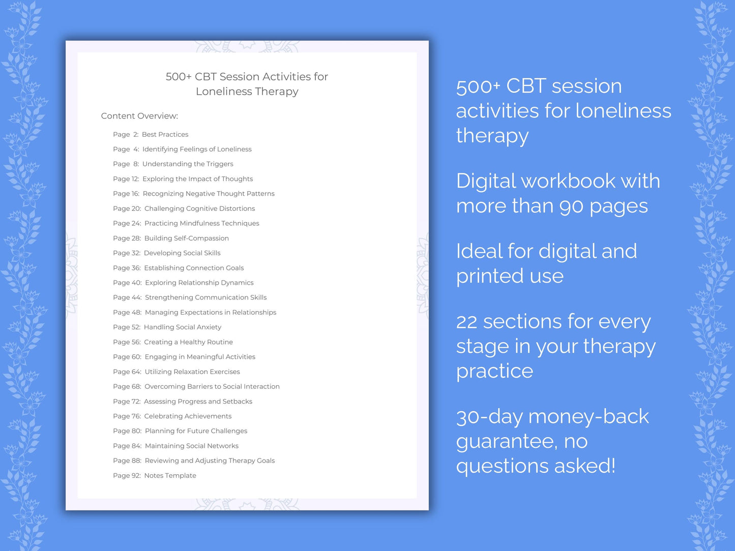 Loneliness Cognitive Behavioral Therapy (CBT) Therapist Worksheets