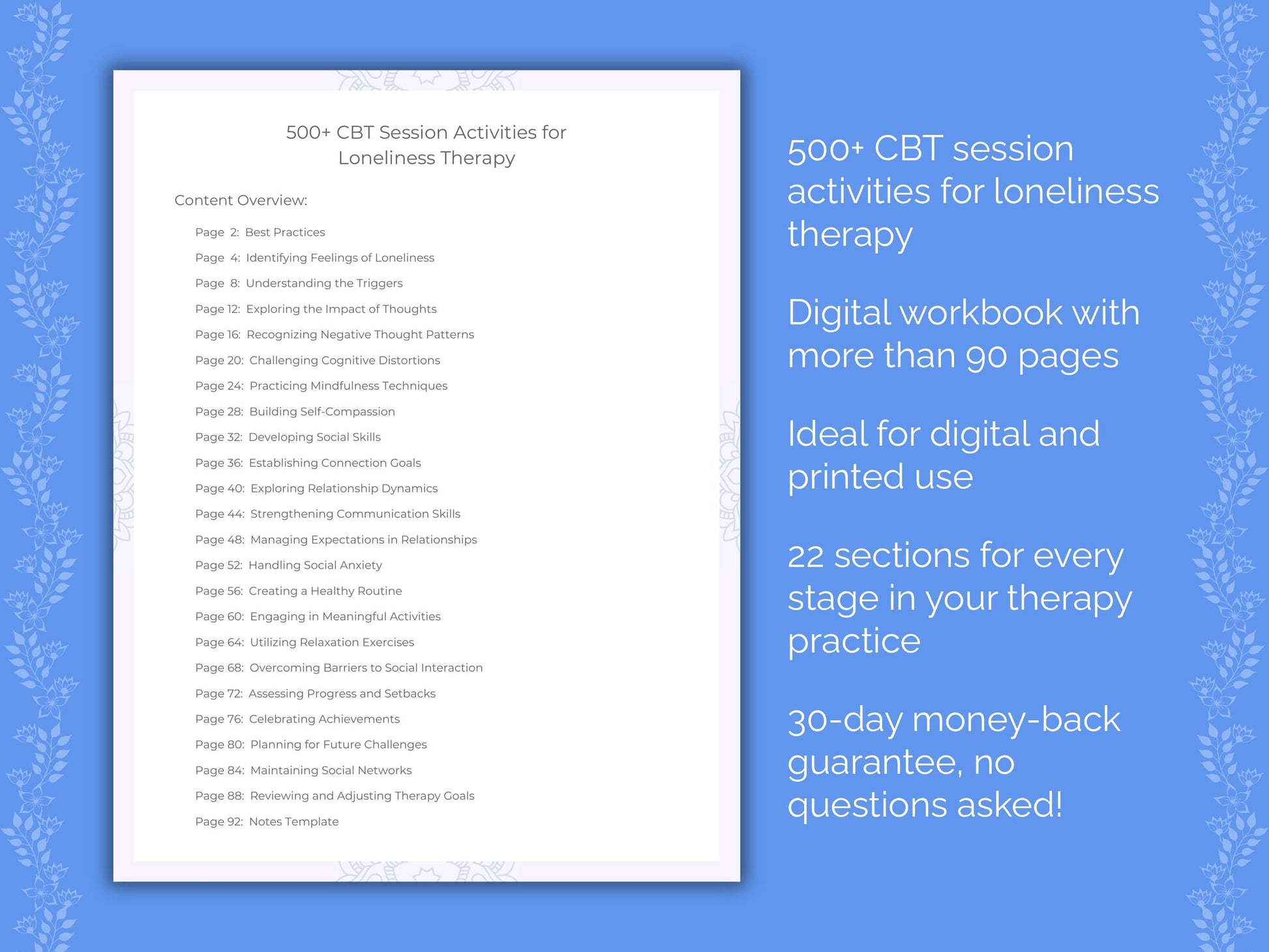 Loneliness Cognitive Behavioral Therapy (CBT) Therapist Worksheets