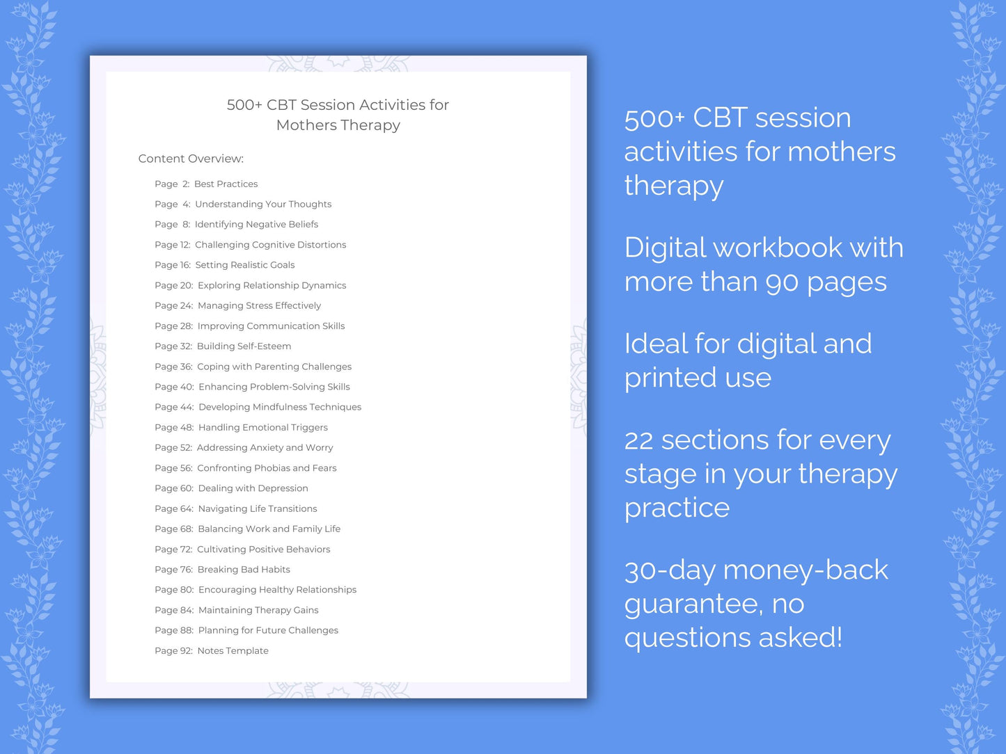Mothers Cognitive Behavioral Therapy (CBT) Therapist Worksheets