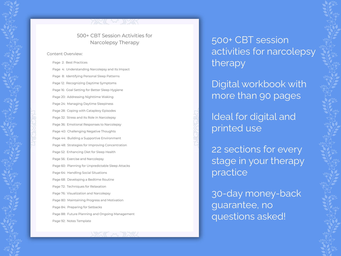 Narcolepsy Cognitive Behavioral Therapy (CBT) Therapist Worksheets