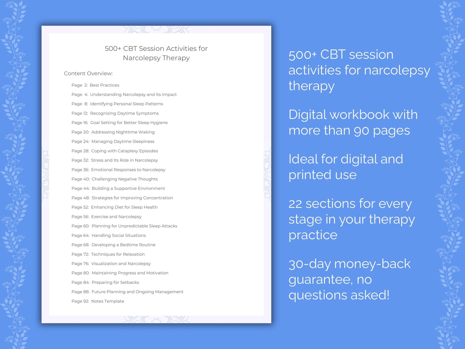 Narcolepsy Cognitive Behavioral Therapy (CBT) Therapist Worksheets