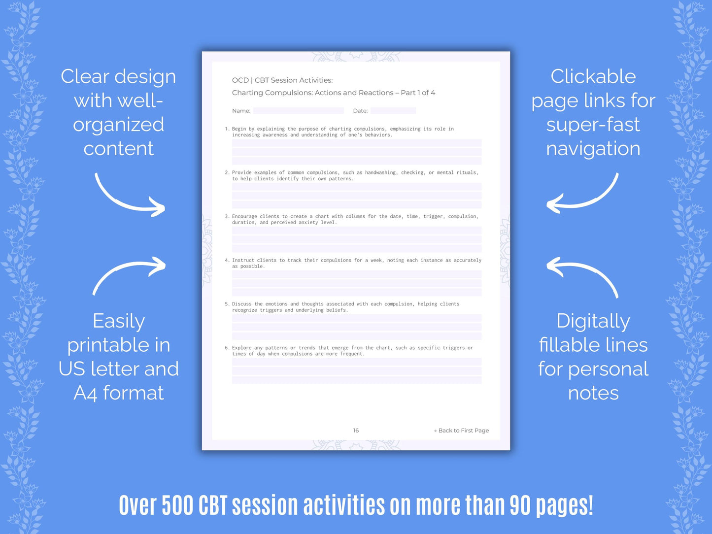 Obsessive-Compulsive Disorder (OCD) Cognitive Behavioral Therapy (CBT) Counseling Templates