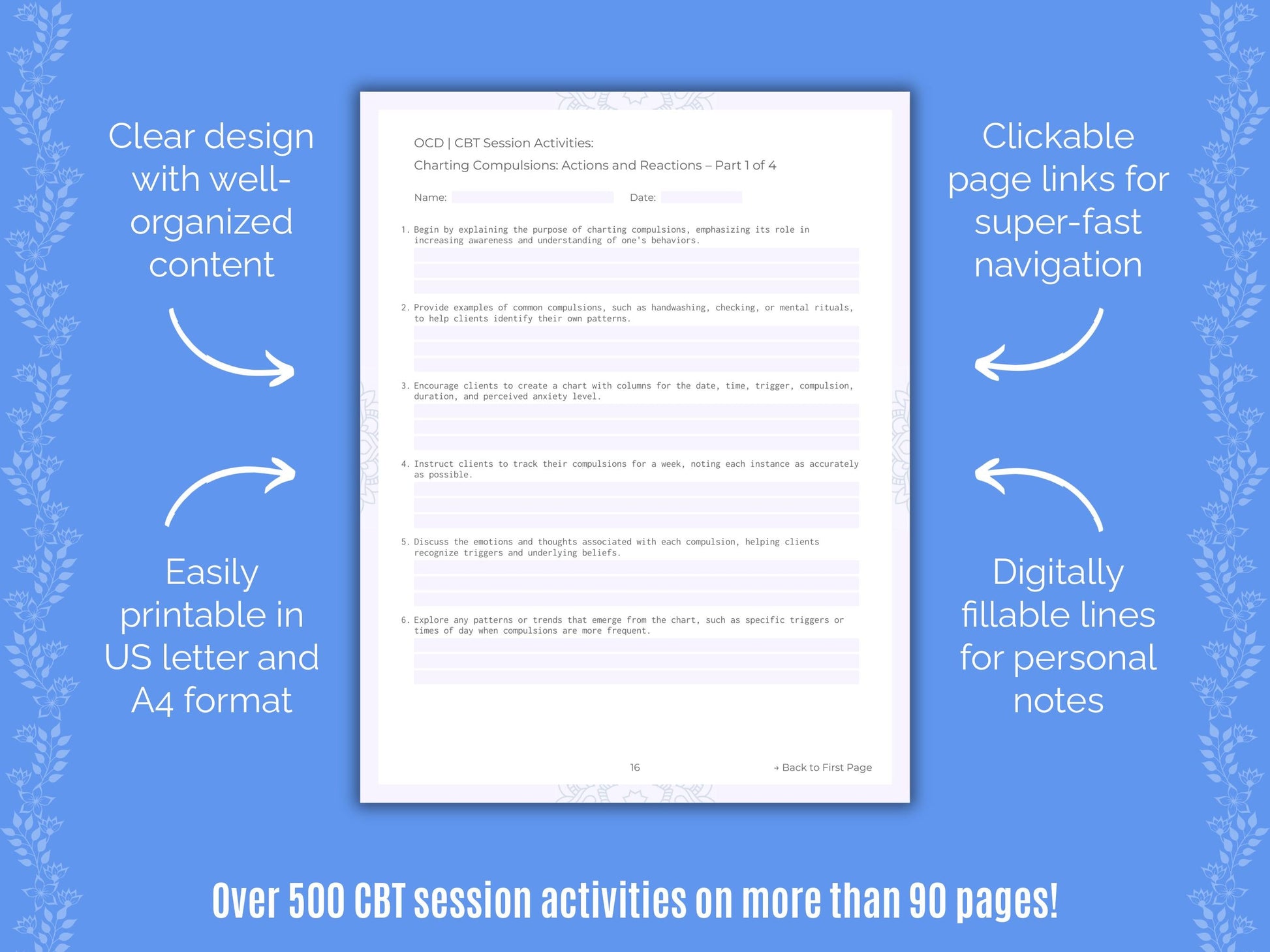 Obsessive-Compulsive Disorder (OCD) Cognitive Behavioral Therapy (CBT) Counseling Templates