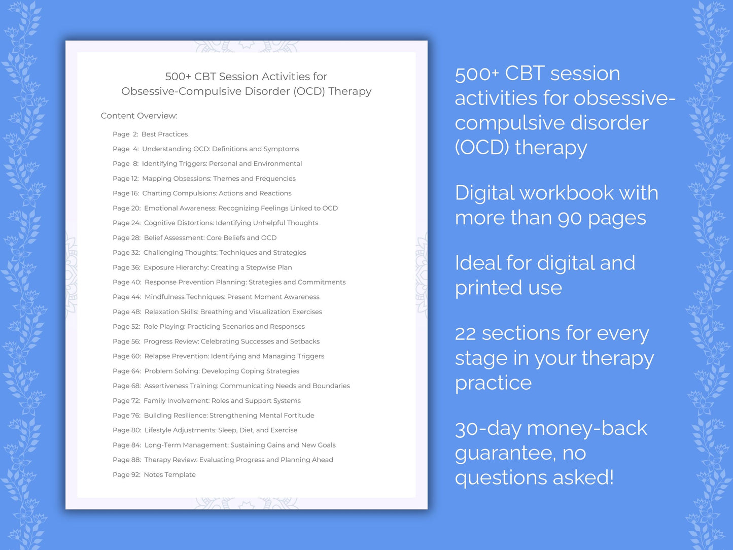Obsessive-Compulsive Disorder (OCD) Cognitive Behavioral Therapy (CBT) Therapist Worksheets