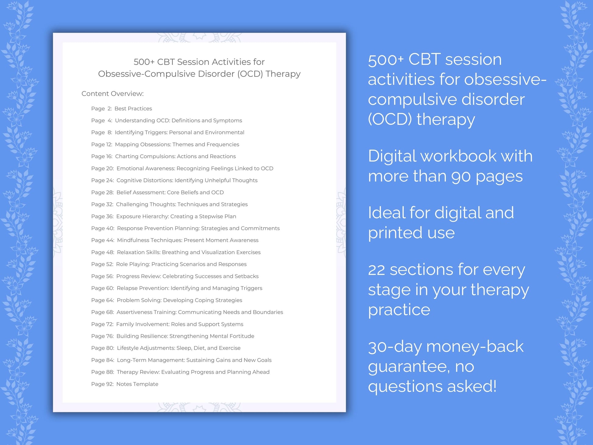 Obsessive-Compulsive Disorder (OCD) Cognitive Behavioral Therapy (CBT) Therapist Worksheets