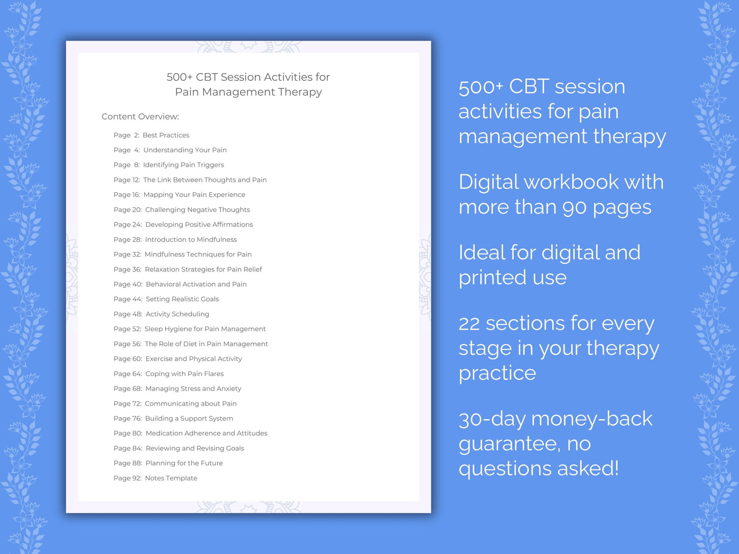 Pain Management Cognitive Behavioral Therapy (CBT) Therapist Worksheets