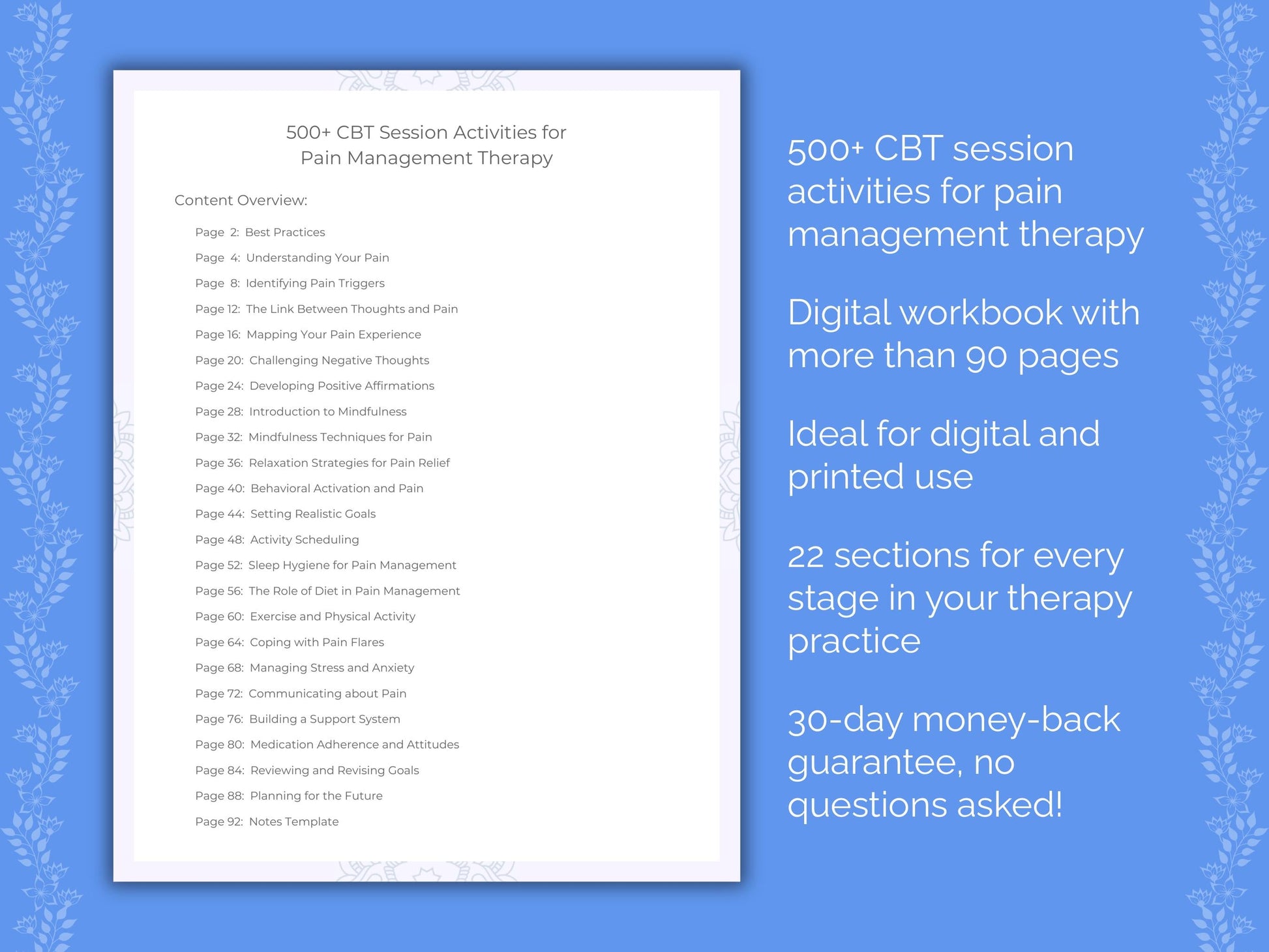 Pain Management Cognitive Behavioral Therapy (CBT) Therapist Worksheets