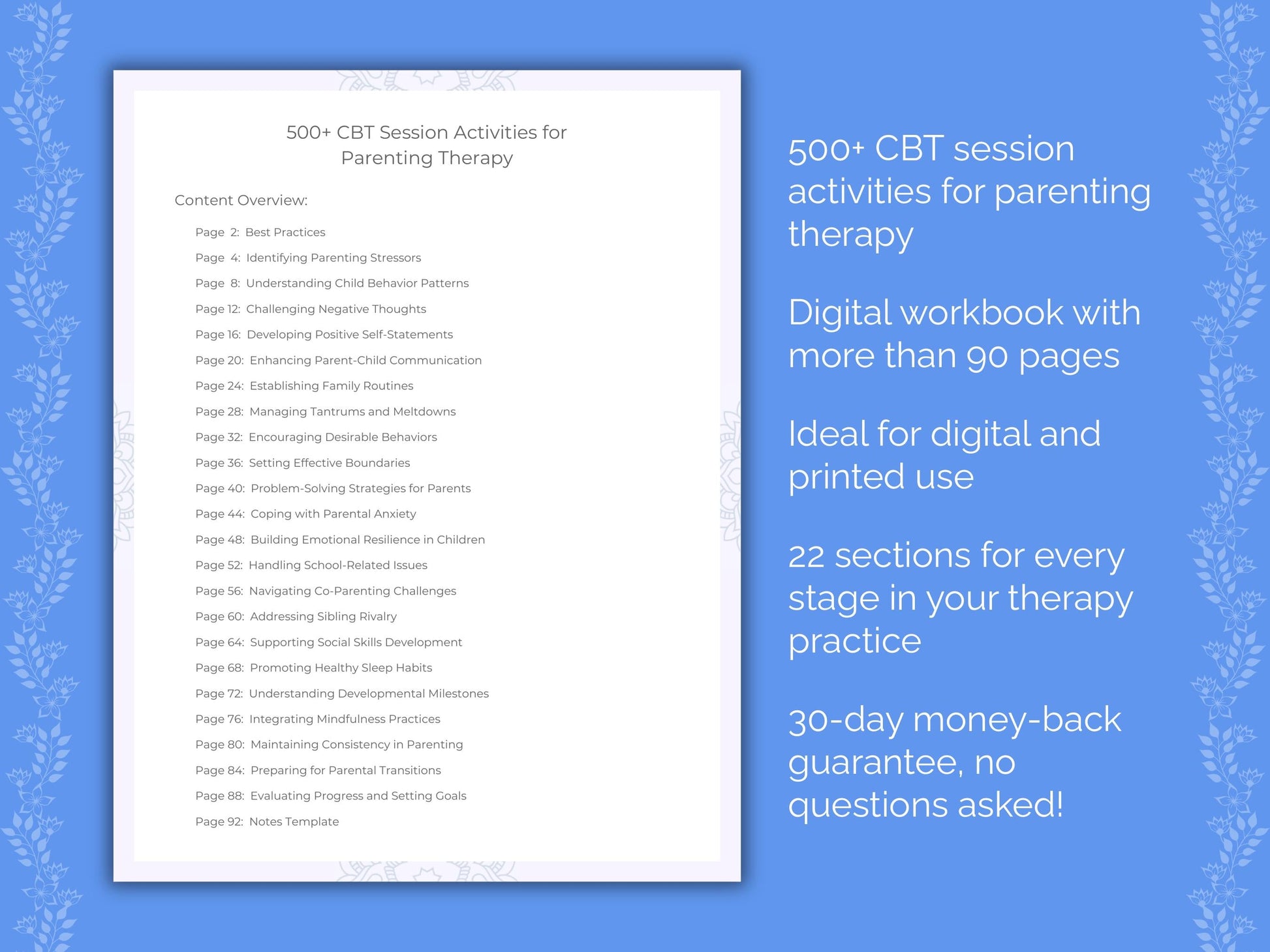 Parenting Cognitive Behavioral Therapy (CBT) Therapist Worksheets
