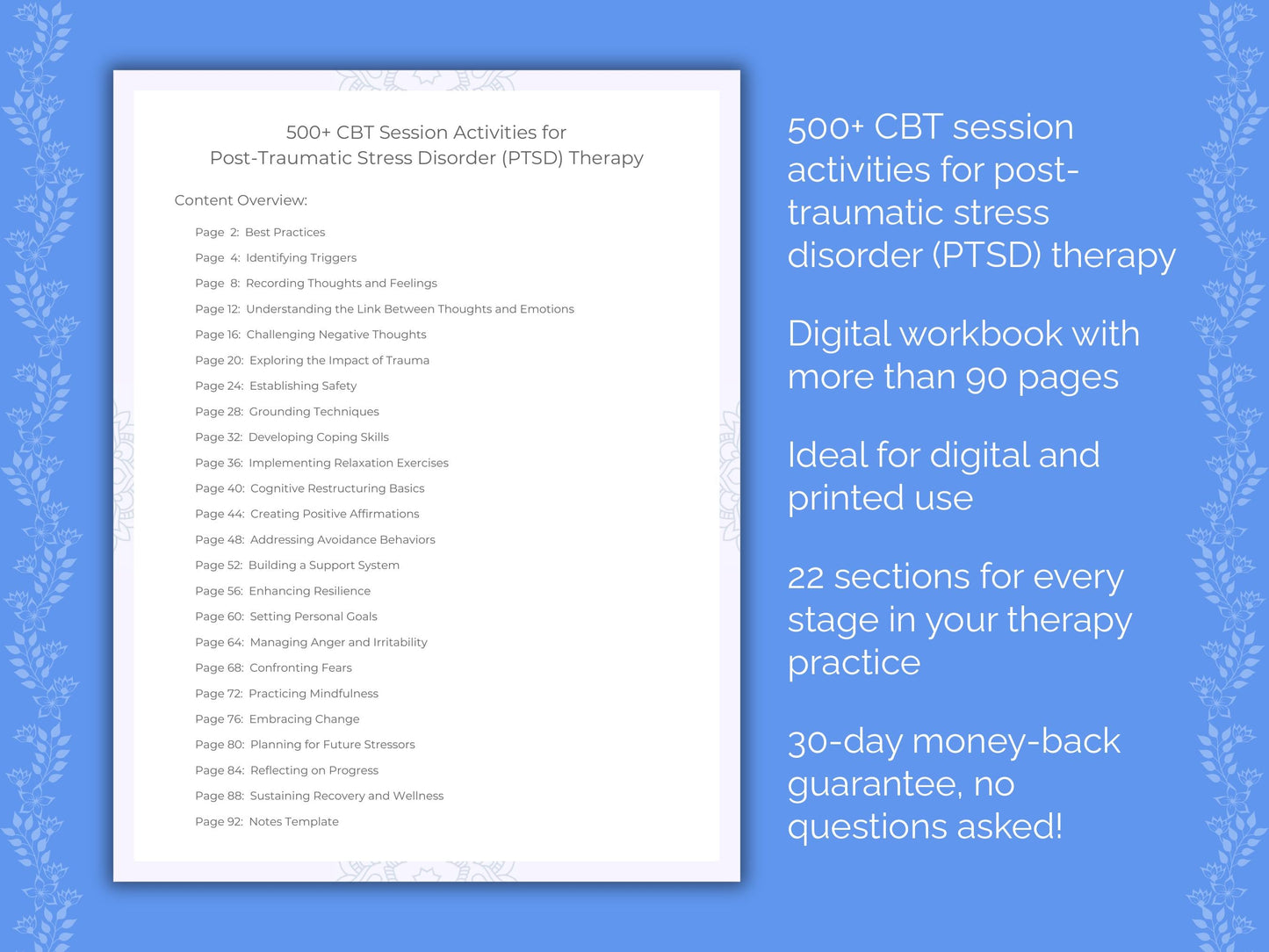 Post-Traumatic Stress Disorder (PTSD) Cognitive Behavioral Therapy (CBT) Therapist Worksheets