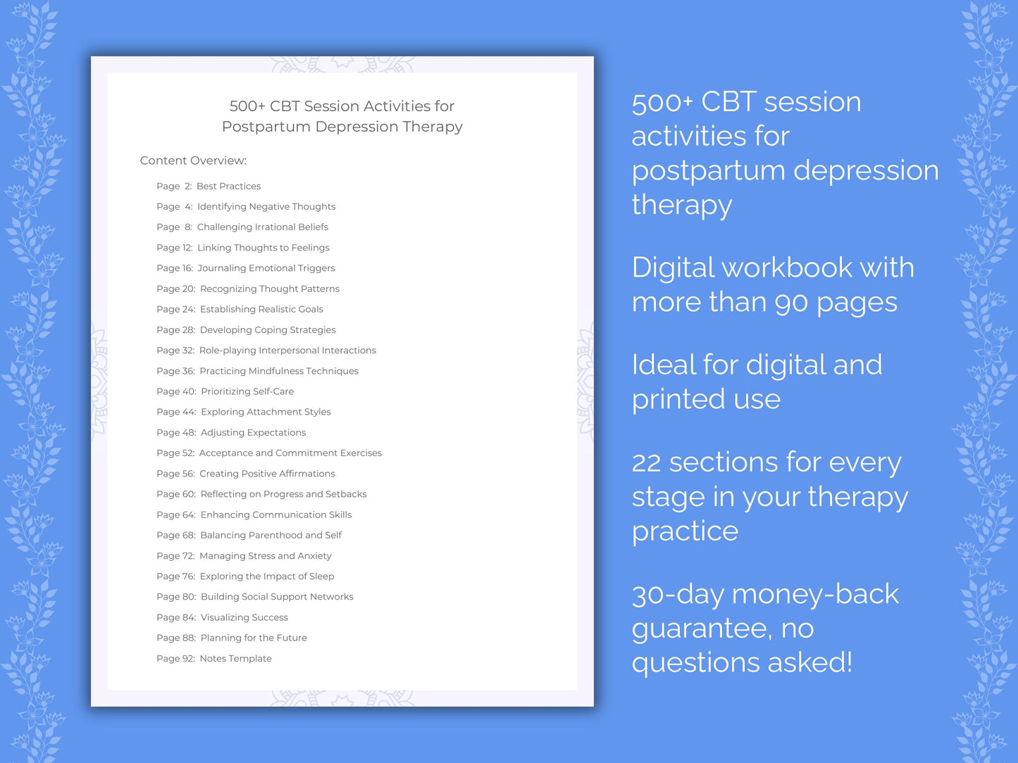 Postpartum Depression Cognitive Behavioral Therapy (CBT) Therapist Worksheets