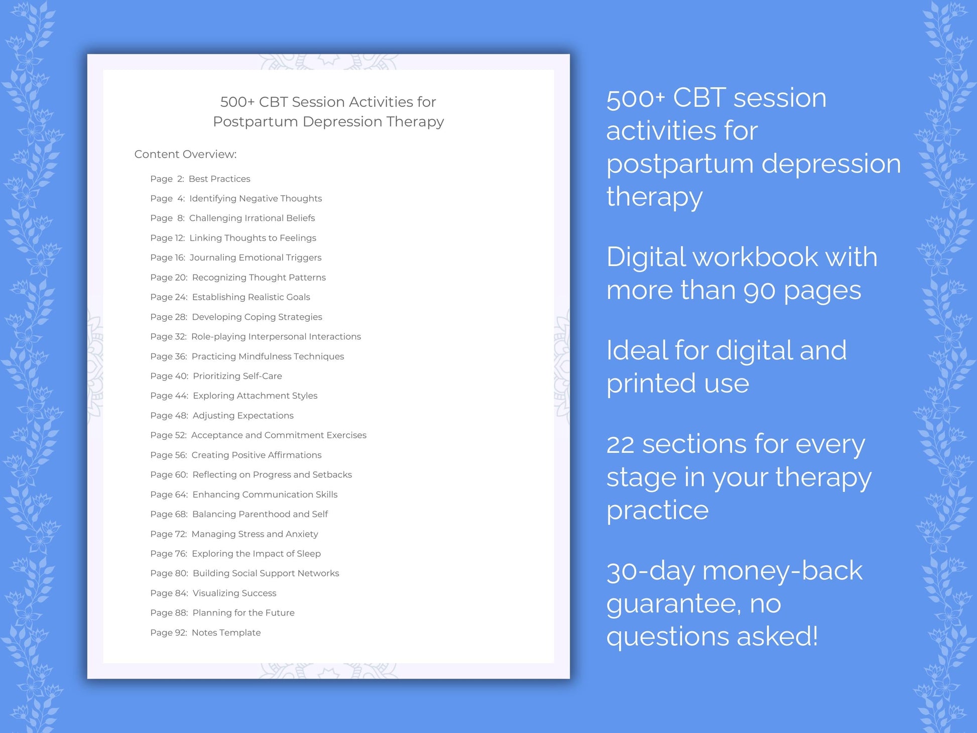 Postpartum Depression Cognitive Behavioral Therapy (CBT) Therapist Worksheets