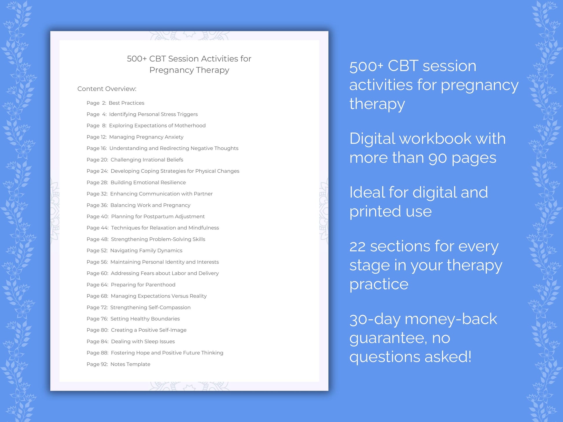 Pregnancy Cognitive Behavioral Therapy (CBT) Therapist Worksheets