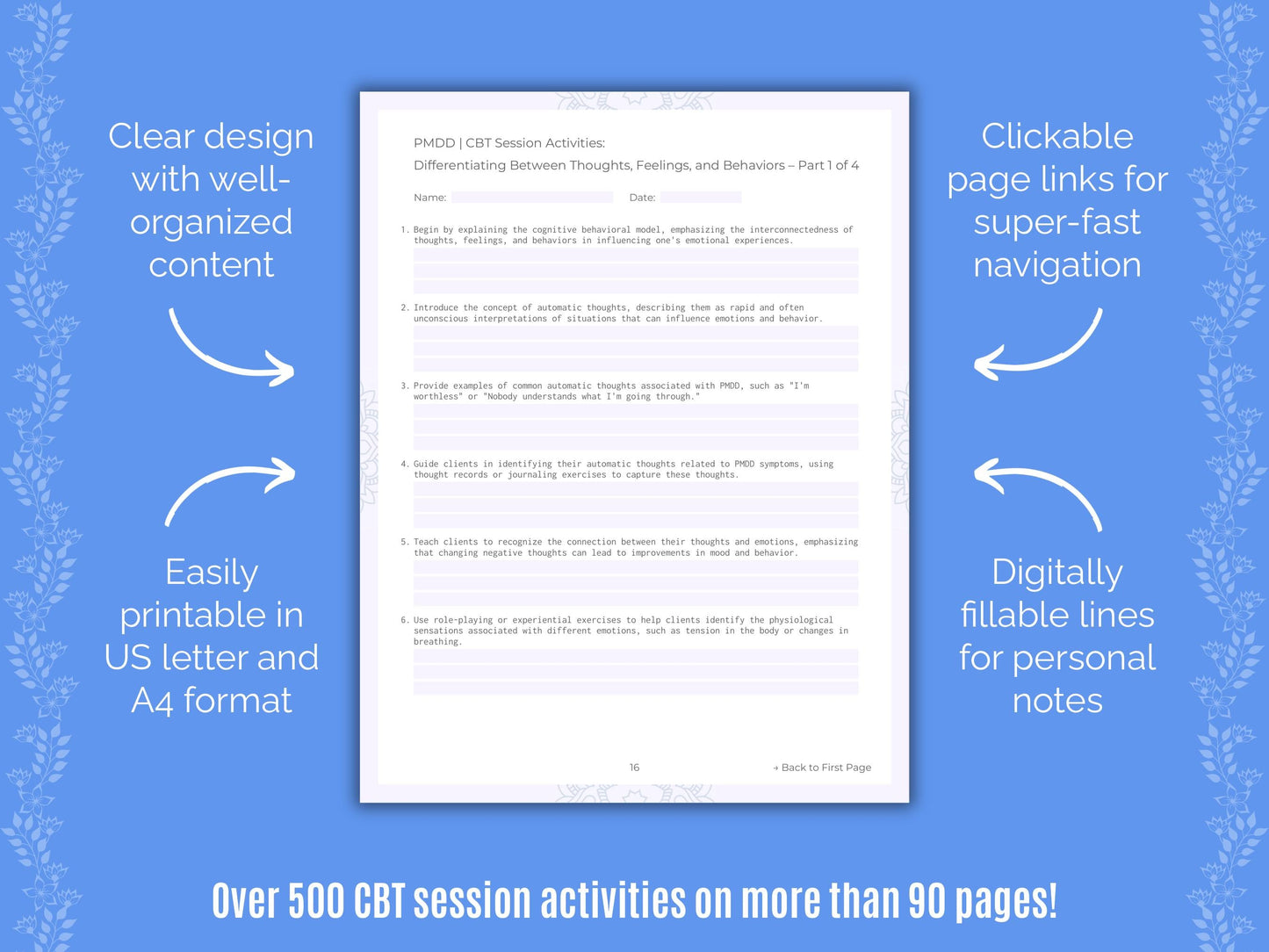 Premenstrual Dysphoric Disorder Cognitive Behavioral Therapy (CBT) Counseling Templates