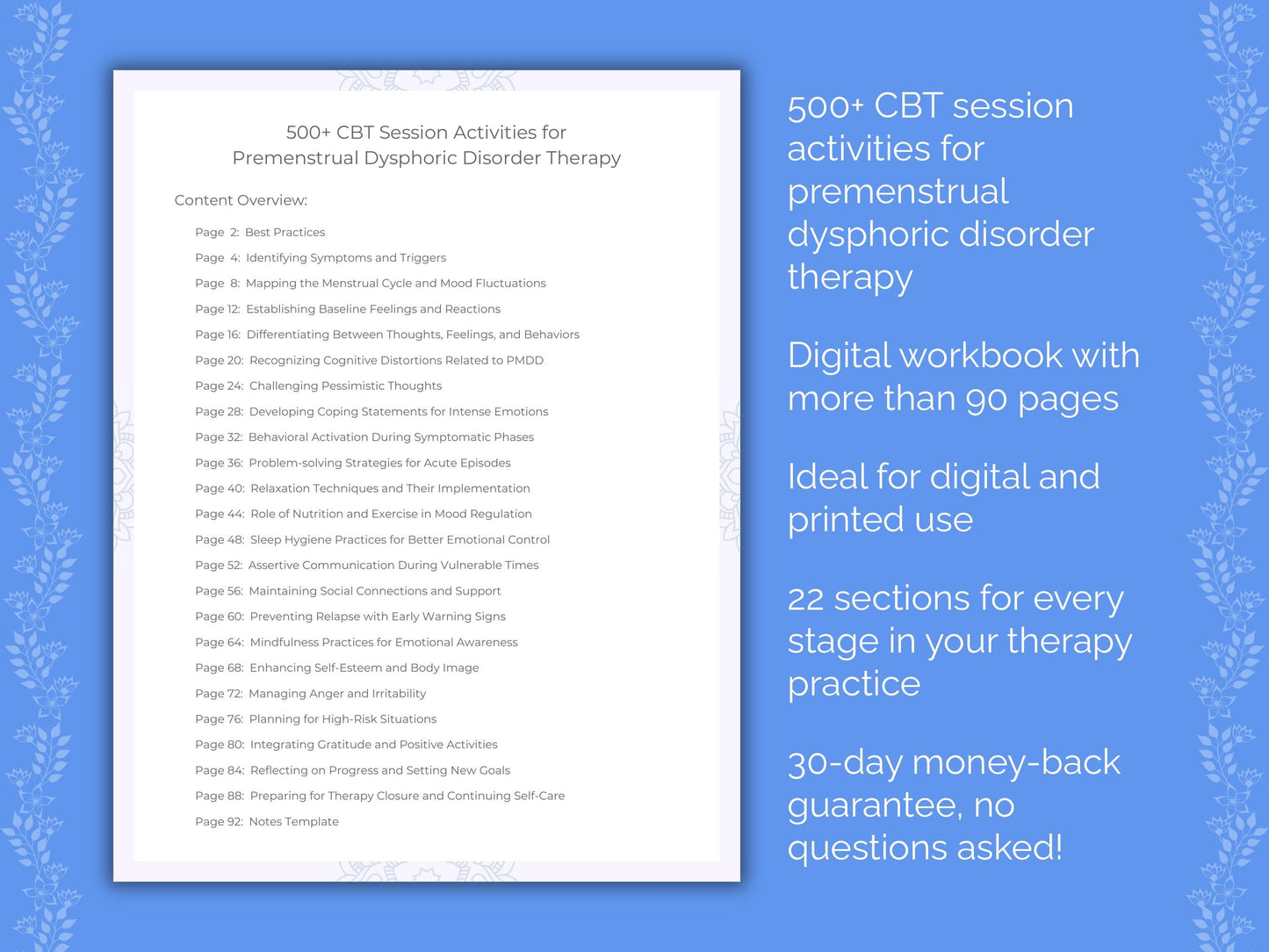 Premenstrual Dysphoric Disorder Cognitive Behavioral Therapy (CBT) Therapist Worksheets