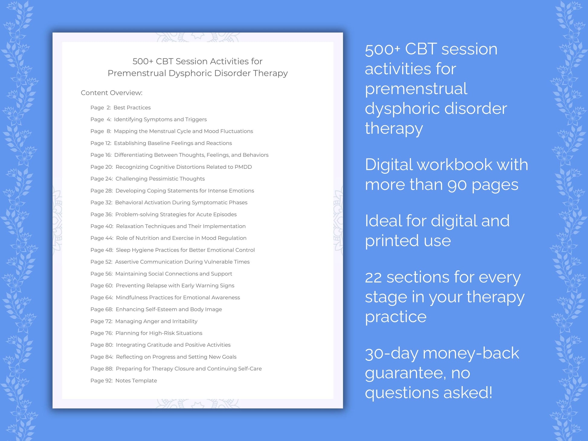 Premenstrual Dysphoric Disorder Cognitive Behavioral Therapy (CBT) Therapist Worksheets