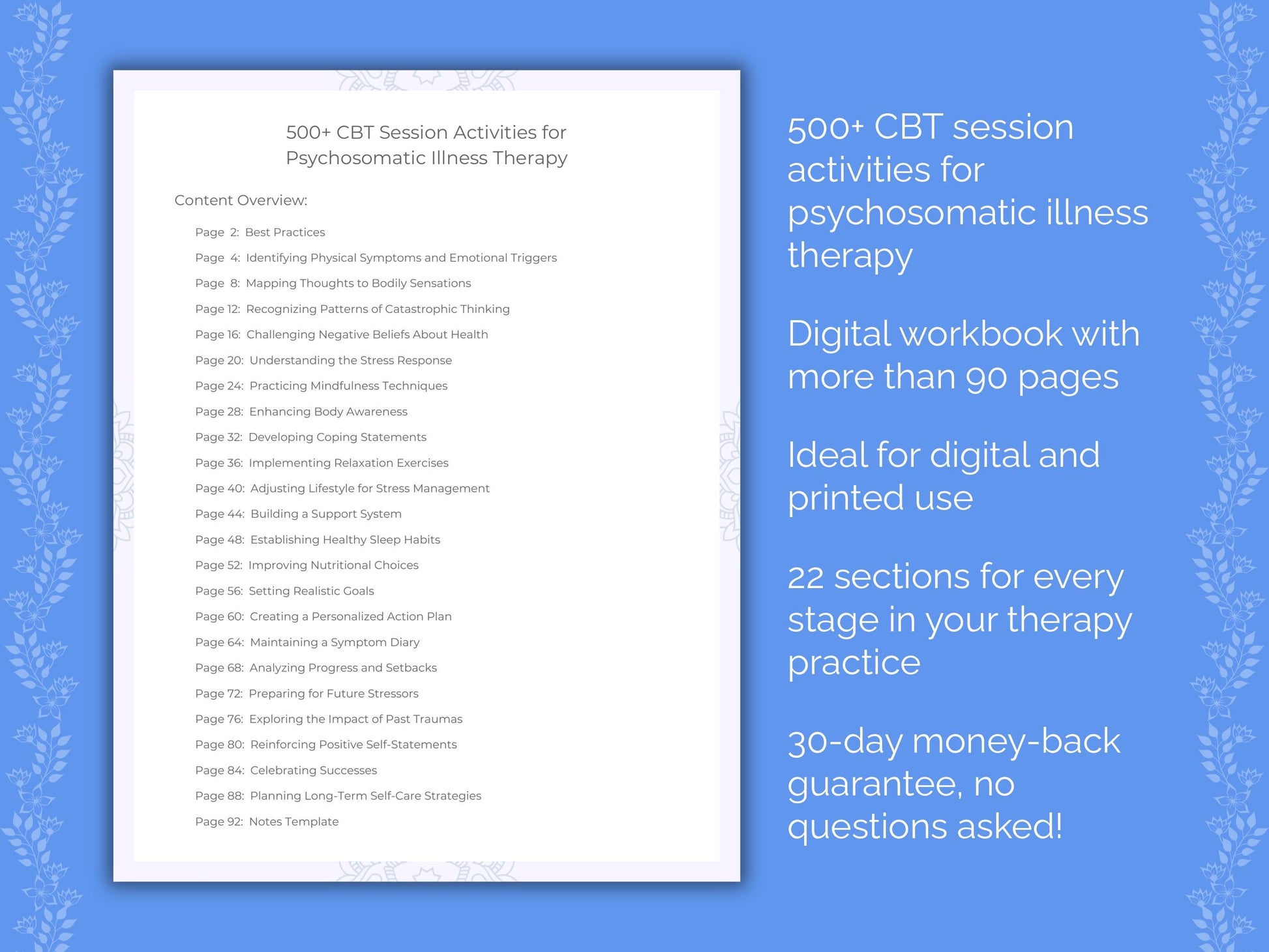 Psychosomatic Illness Cognitive Behavioral Therapy (CBT) Therapist Worksheets