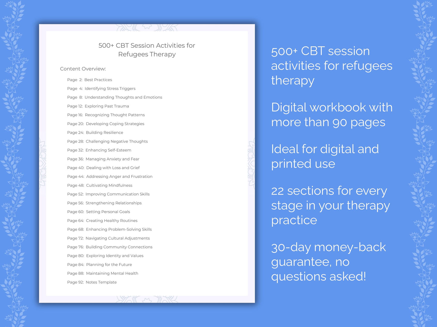 Refugees Cognitive Behavioral Therapy (CBT) Therapist Worksheets