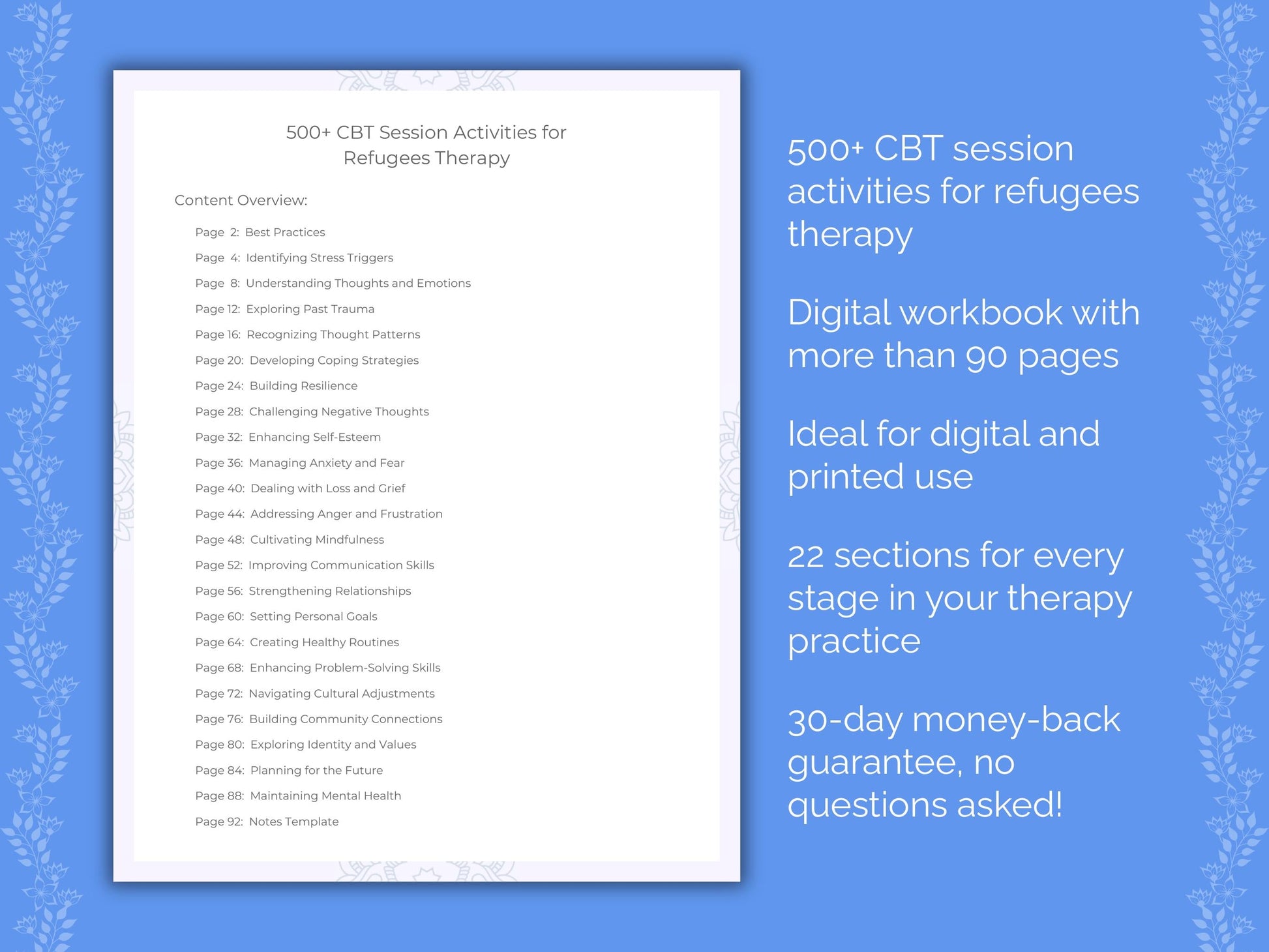 Refugees Cognitive Behavioral Therapy (CBT) Therapist Worksheets
